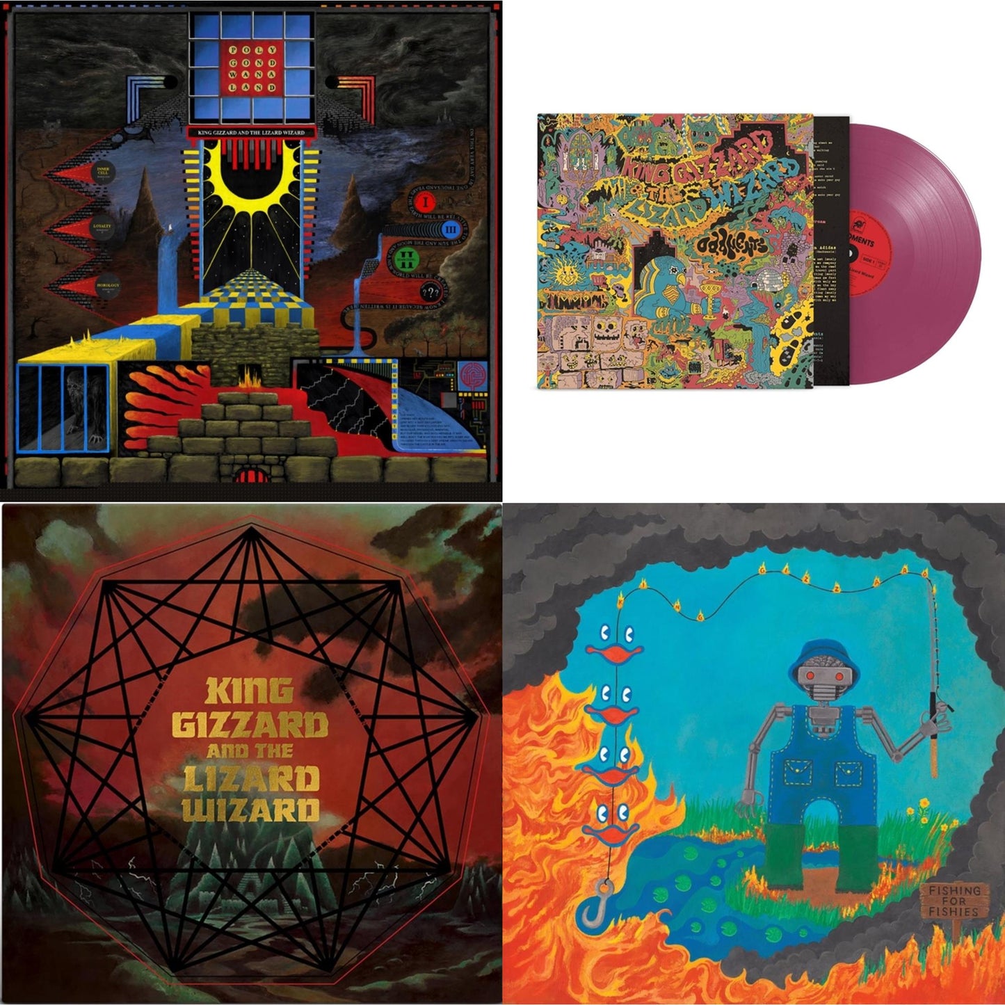 Polygondwanaland & Oddments (Plum LP Vinyl) & Nonagon Infinity (Alien Warp Drive Edition) (2LP/Coloured Vinyl) & Fishing For Fishies (Oil Spill Edition LP Vinyl)