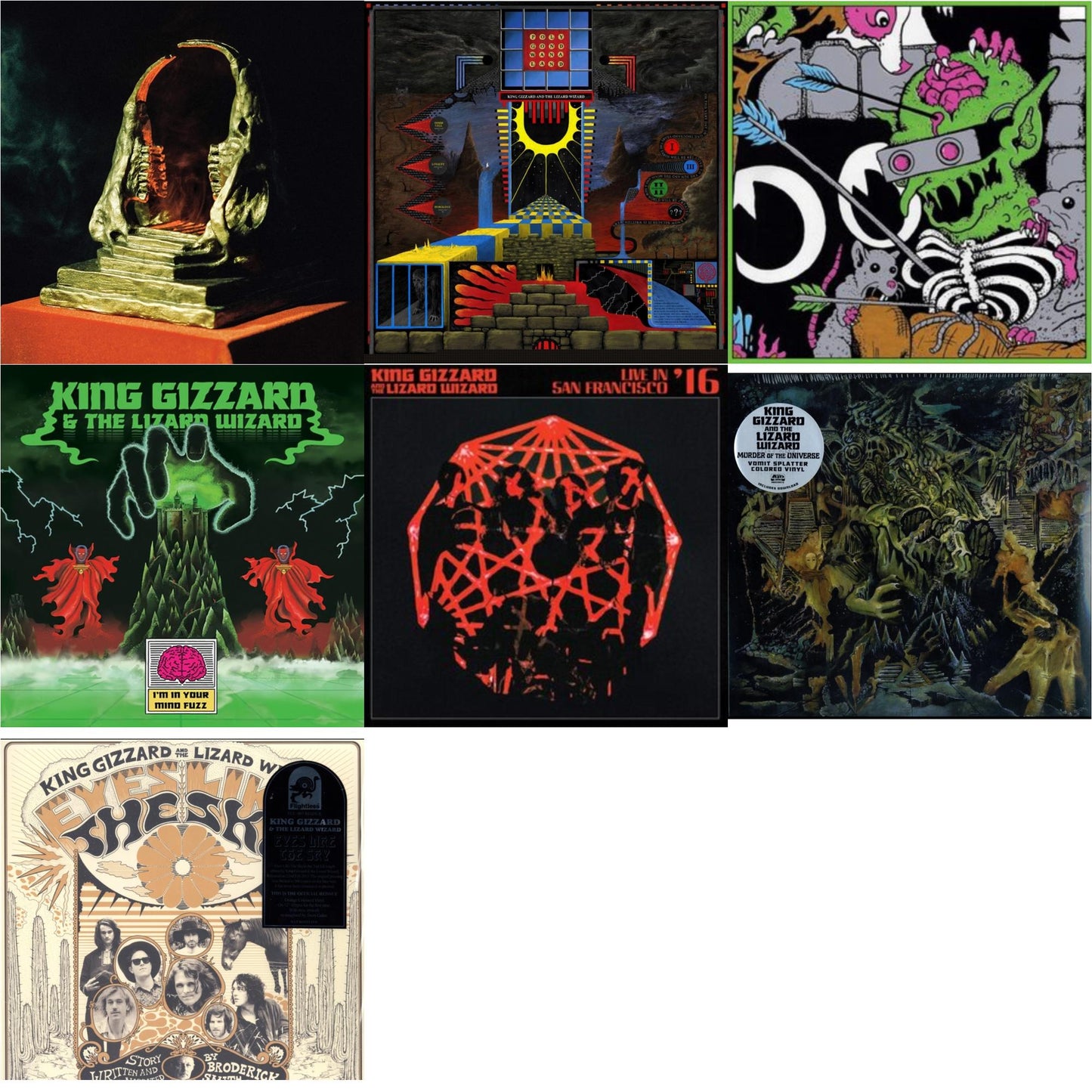 This is a 7 LP Vinyl SKU bundle.
1.This LP Vinyl is brand new.Format: LP VinylMusic Style: Garage RockThis item's title is: I'm In Your Mind FuzzArtist: King Gizzard & The Lizard WizardLabel: KGLWBarcode: 842812149726Release Date: 6/17/2022
2.This LP Vinyl is brand new.