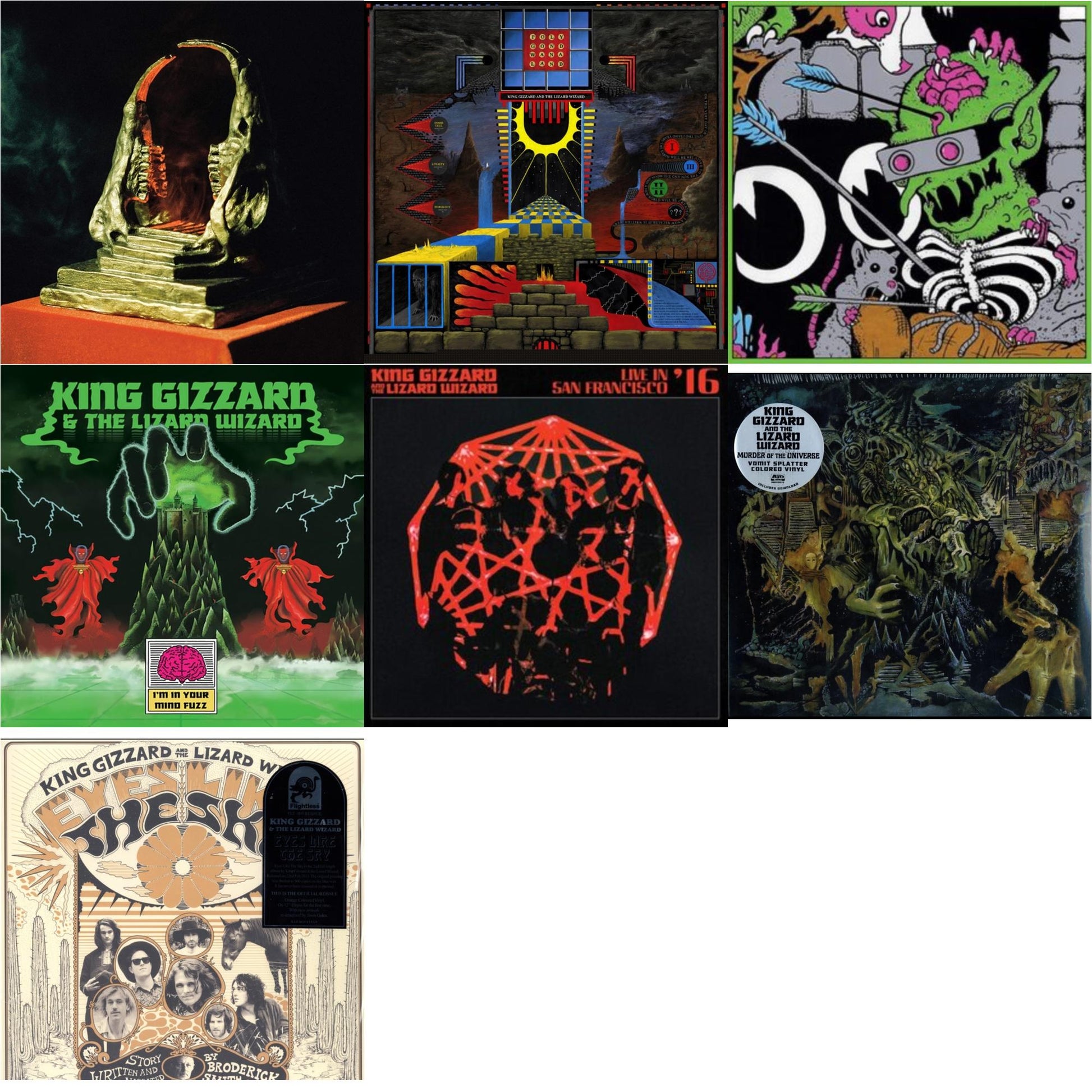 This is a 7 LP Vinyl SKU bundle.
1.This LP Vinyl is brand new.Format: LP VinylMusic Style: Garage RockThis item's title is: I'm In Your Mind FuzzArtist: King Gizzard & The Lizard WizardLabel: KGLWBarcode: 842812149726Release Date: 6/17/2022
2.This LP Vinyl is brand new.
