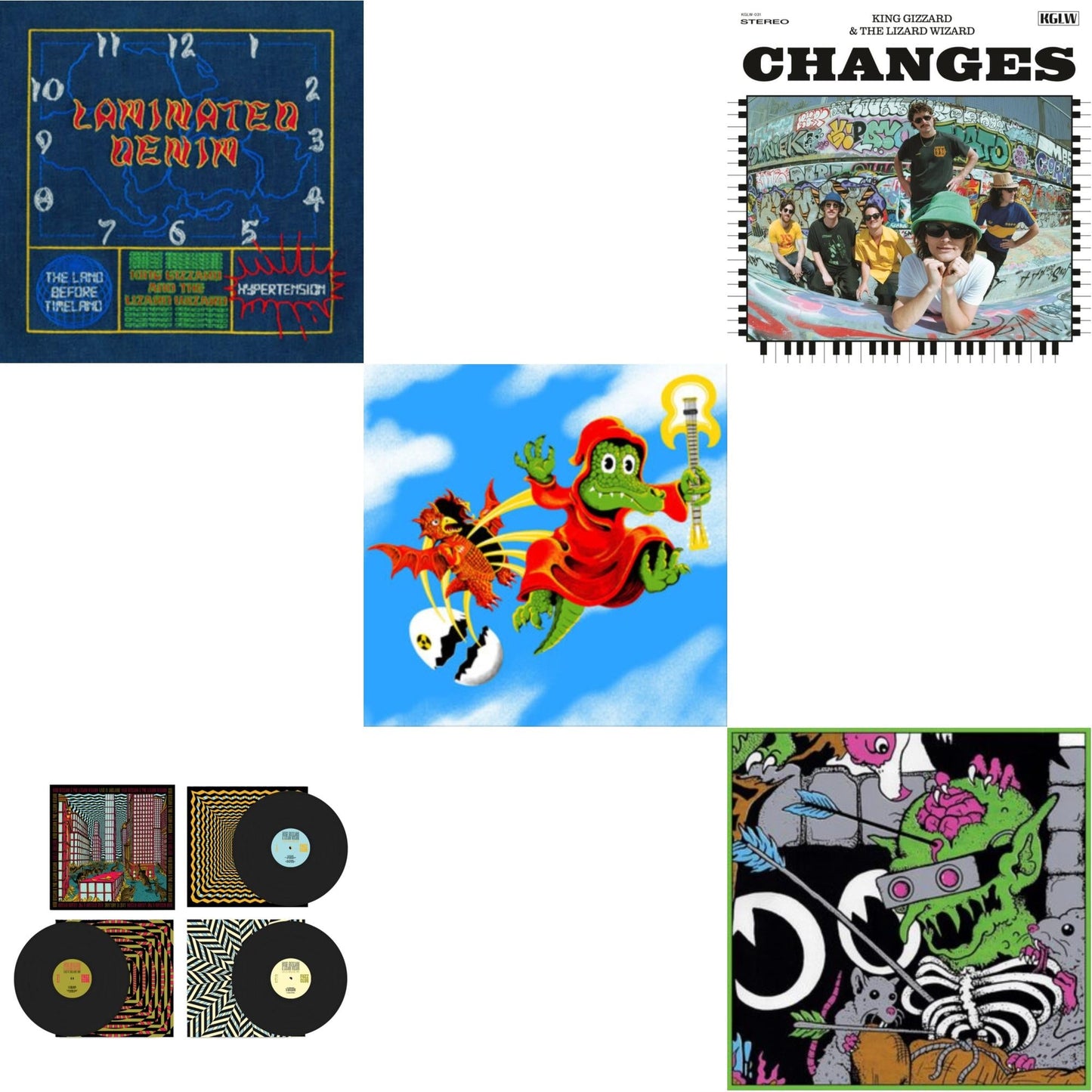 This is a 5 LP Vinyl SKU bundle.
1.This LP Vinyl is brand new.Format: LP VinylMusic Style: Psychedelic RockThis item's title is: Laminated Denim (Lucky Rainbow LP Vinyl)Artist: King Gizzard & The Lizard WizardLabel: KGLWBarcode: 198704290206Release Date: 4/25/2025
2.