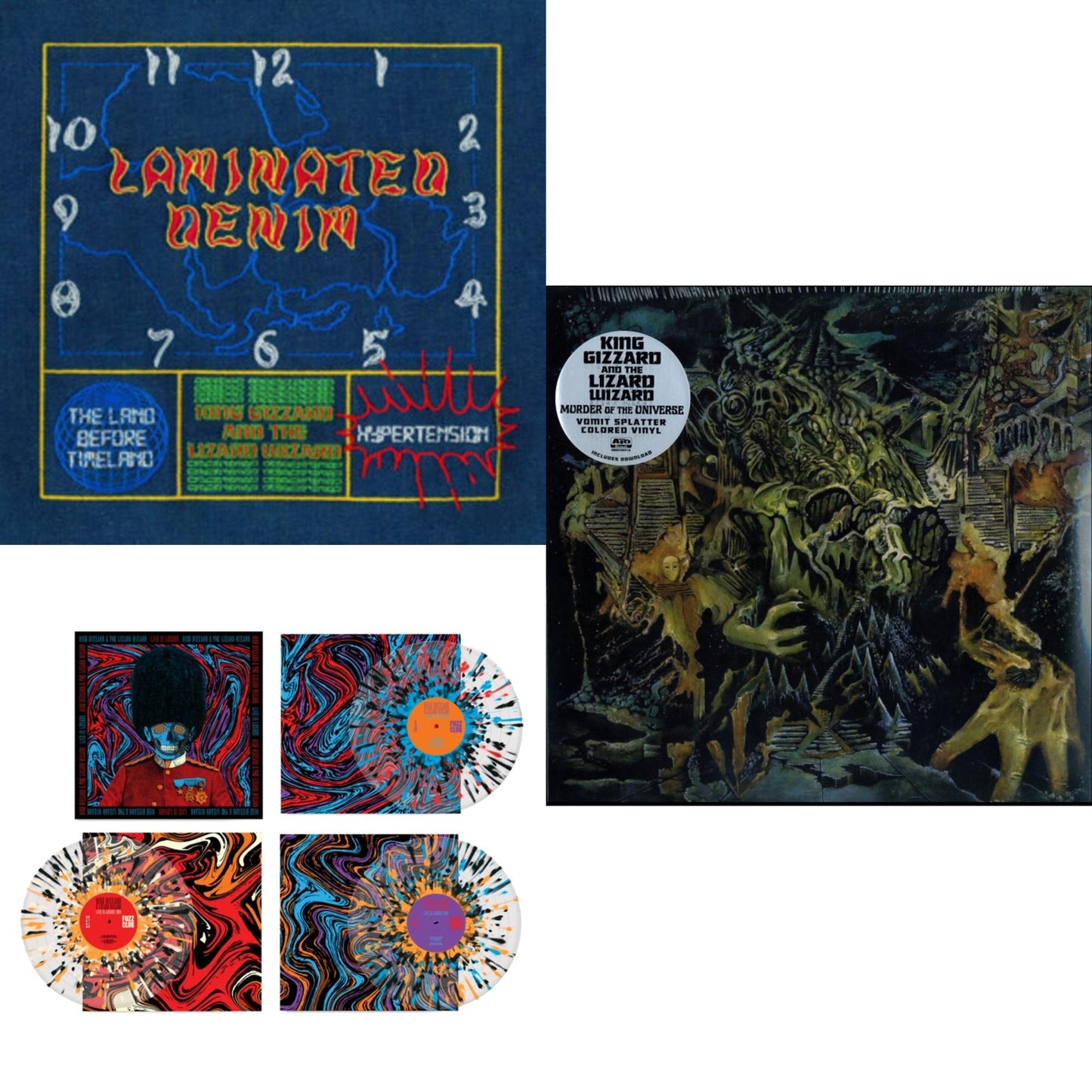 This is a 3 LP Vinyl SKU bundle.
1.This LP Vinyl is brand new.Format: LP VinylMusic Style: Psychedelic RockThis item's title is: Laminated Denim (Lucky Rainbow LP Vinyl)Artist: King Gizzard & The Lizard WizardLabel: KGLWBarcode: 198704290206Release Date: 4/25/2025
2.