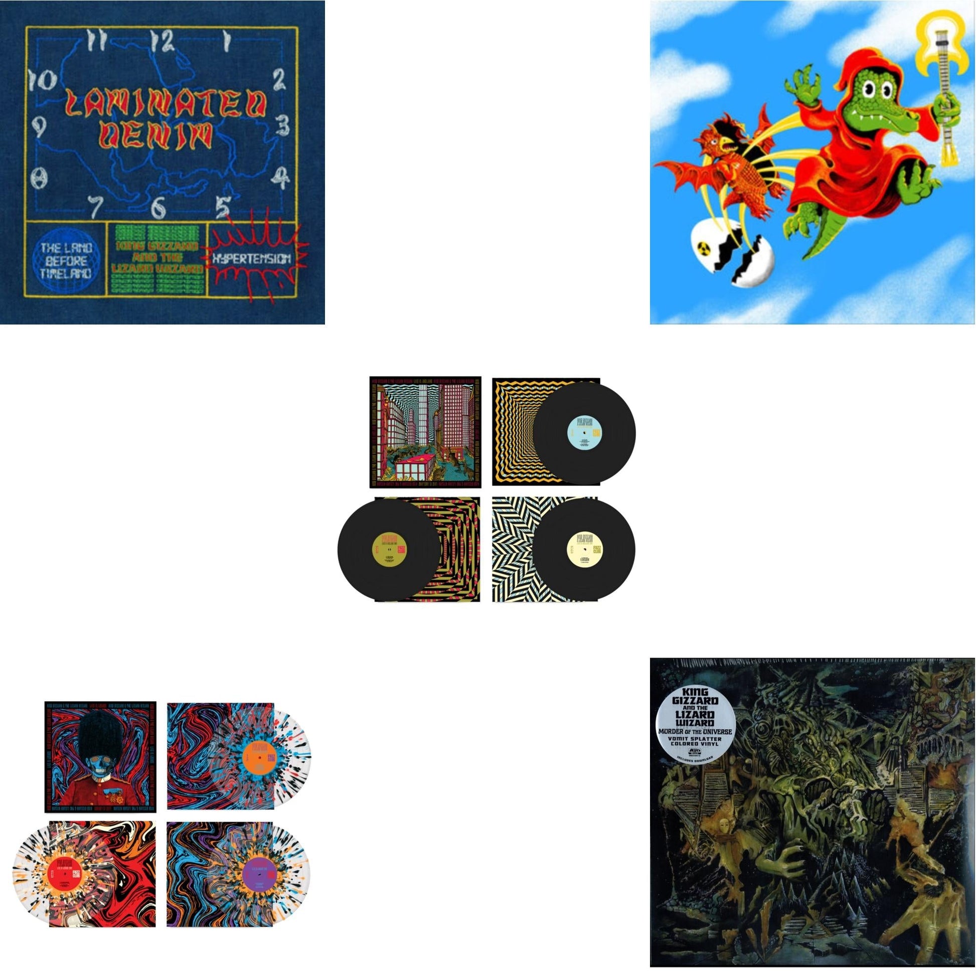This is a 5 LP Vinyl SKU bundle.
1.This LP Vinyl is brand new.Format: LP VinylMusic Style: Psychedelic RockThis item's title is: Laminated Denim (Lucky Rainbow LP Vinyl)Artist: King Gizzard & The Lizard WizardLabel: KGLWBarcode: 198704290206Release Date: 4/25/2025
2.