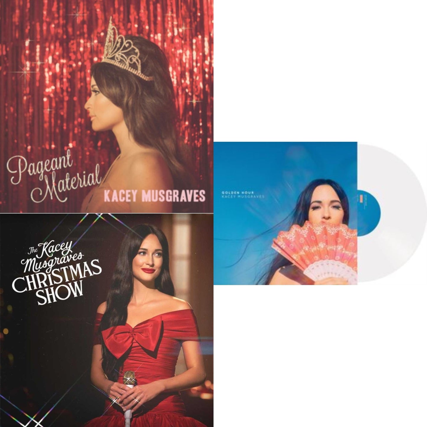 Pageant Material (10 Year Anniversary) (Clear Gold Glitter LP Vinyl) & Kacey Musgraves Christmas Show (White LP Vinyl) & Golden Hour (LP)