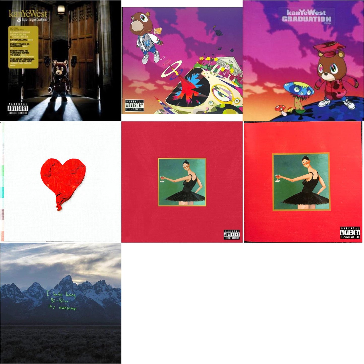Late Registration & Graduation & Graduation & 808S & Heartbreak & My Beautiful Dark Twisted Fantasy & My Beautiful Dark Twisted Fantasy & Ye
