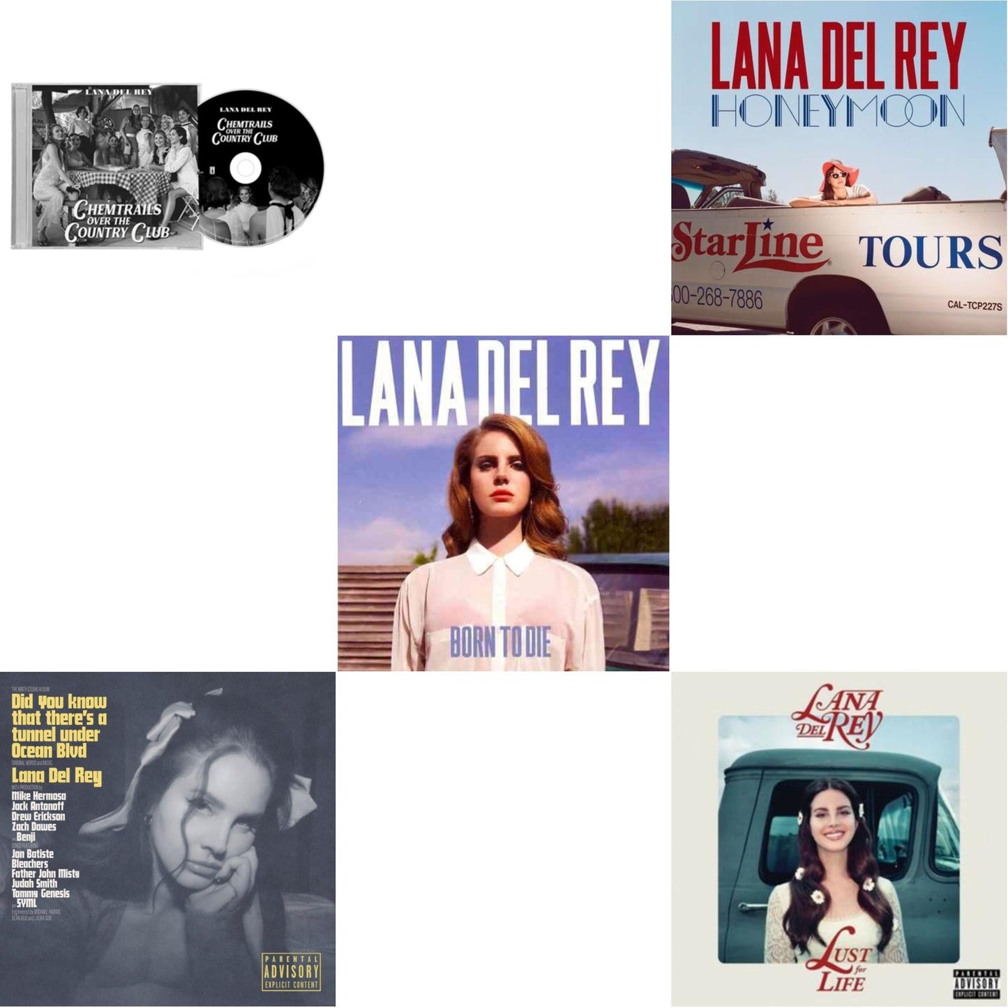 Chemtrails Over The Country Club & Did You Know That There’S A Tunnel Under Ocean Blvd (X) & Born To Die & Honeymoon & Lust For Life