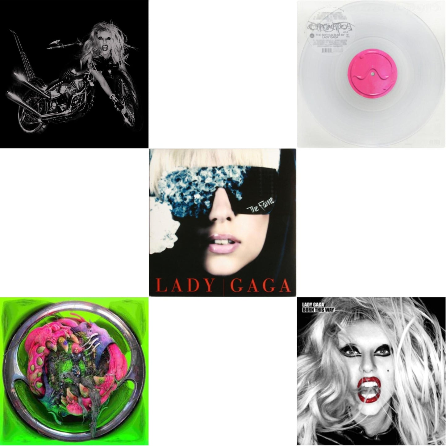 Born This Way - The Tenth Anniversary (3LP) & Dawn Of Chromatica (Clear LP Vinyl) & Chromatica (Milky Clear LP Vinyl) & Fame & Born This Way
