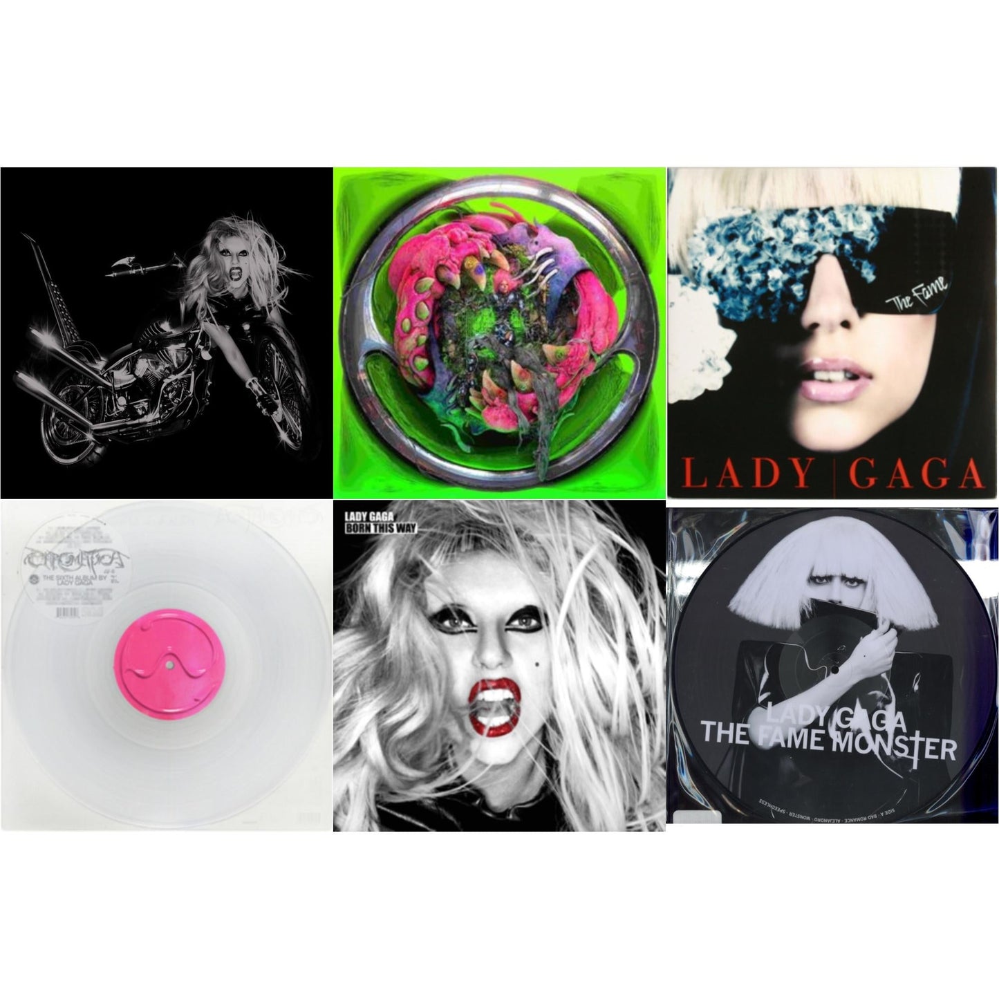 Born This Way - The Tenth Anniversary (3LP) & Dawn Of Chromatica (Clear LP Vinyl) & Chromatica (Milky Clear LP Vinyl) & Fame & Fame Monster & Born This Way