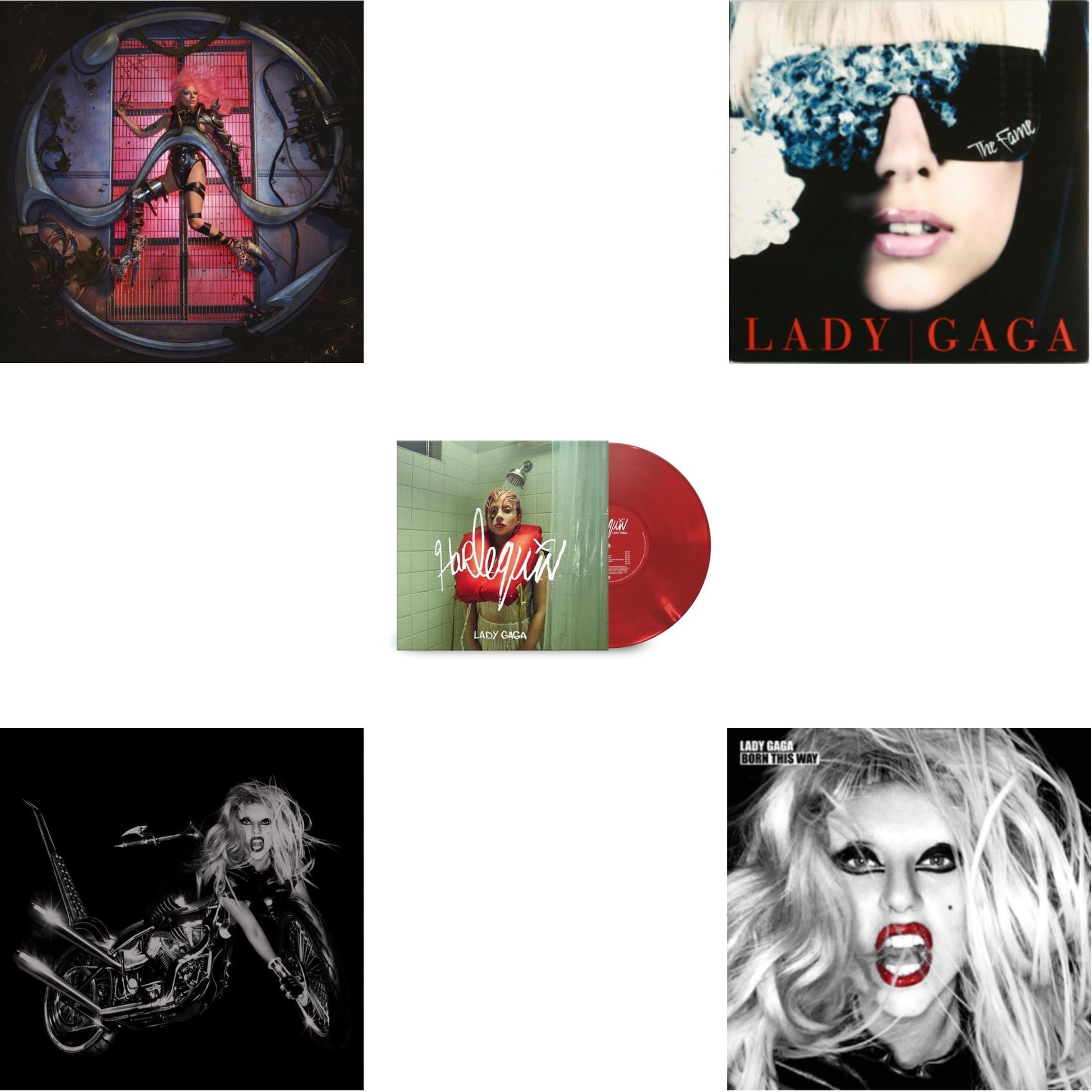 This is a 5 LP Vinyl SKU bundle.
1.This LP Vinyl is brand new.Format: LP VinylMusic Style: Dance-popThis item's title is: Chromatica (180G)Artist: Lady GagaLabel: INTERSCOPEBarcode: 602435824932Release Date: 6/25/2021
2.This LP Vinyl is brand new.
