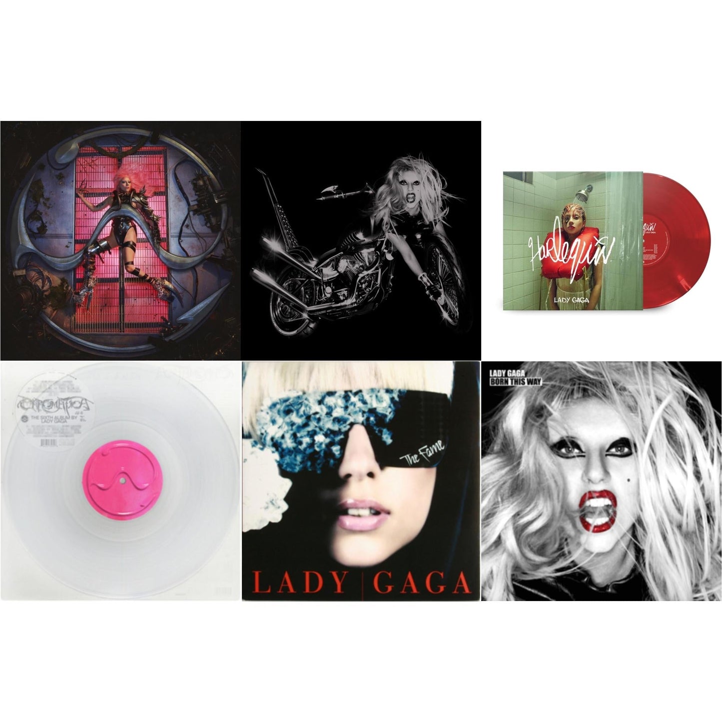 This is a 6 LP Vinyl SKU bundle.
1.This LP Vinyl is brand new.Format: LP VinylMusic Style: Dance-popThis item's title is: Chromatica (180G)Artist: Lady GagaLabel: INTERSCOPEBarcode: 602435824932Release Date: 6/25/2021
2.This LP Vinyl is brand new.