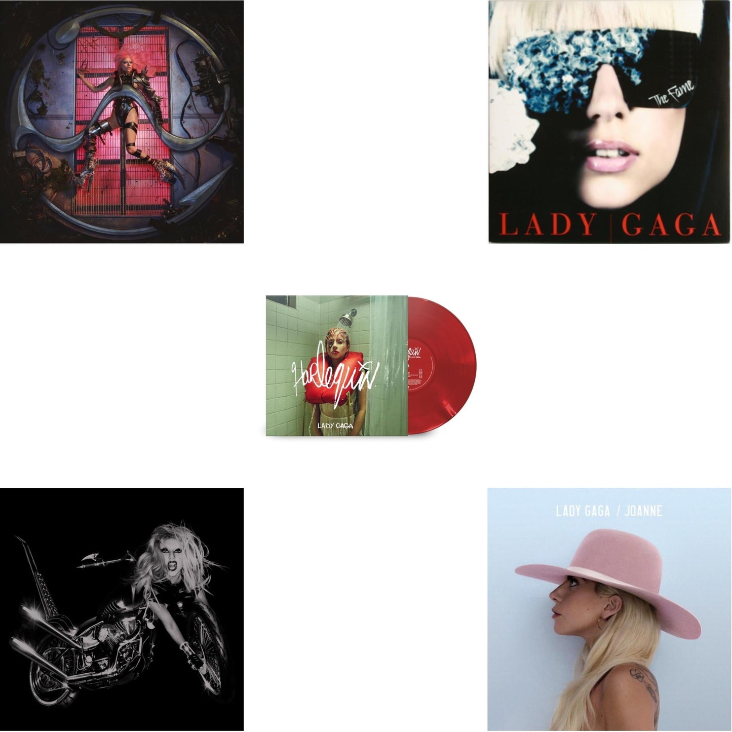 This is a 5 LP Vinyl SKU bundle.
1.This LP Vinyl is brand new.Format: LP VinylMusic Style: Dance-popThis item's title is: Chromatica (180G)Artist: Lady GagaLabel: INTERSCOPEBarcode: 602435824932Release Date: 6/25/2021
2.This LP Vinyl is brand new.