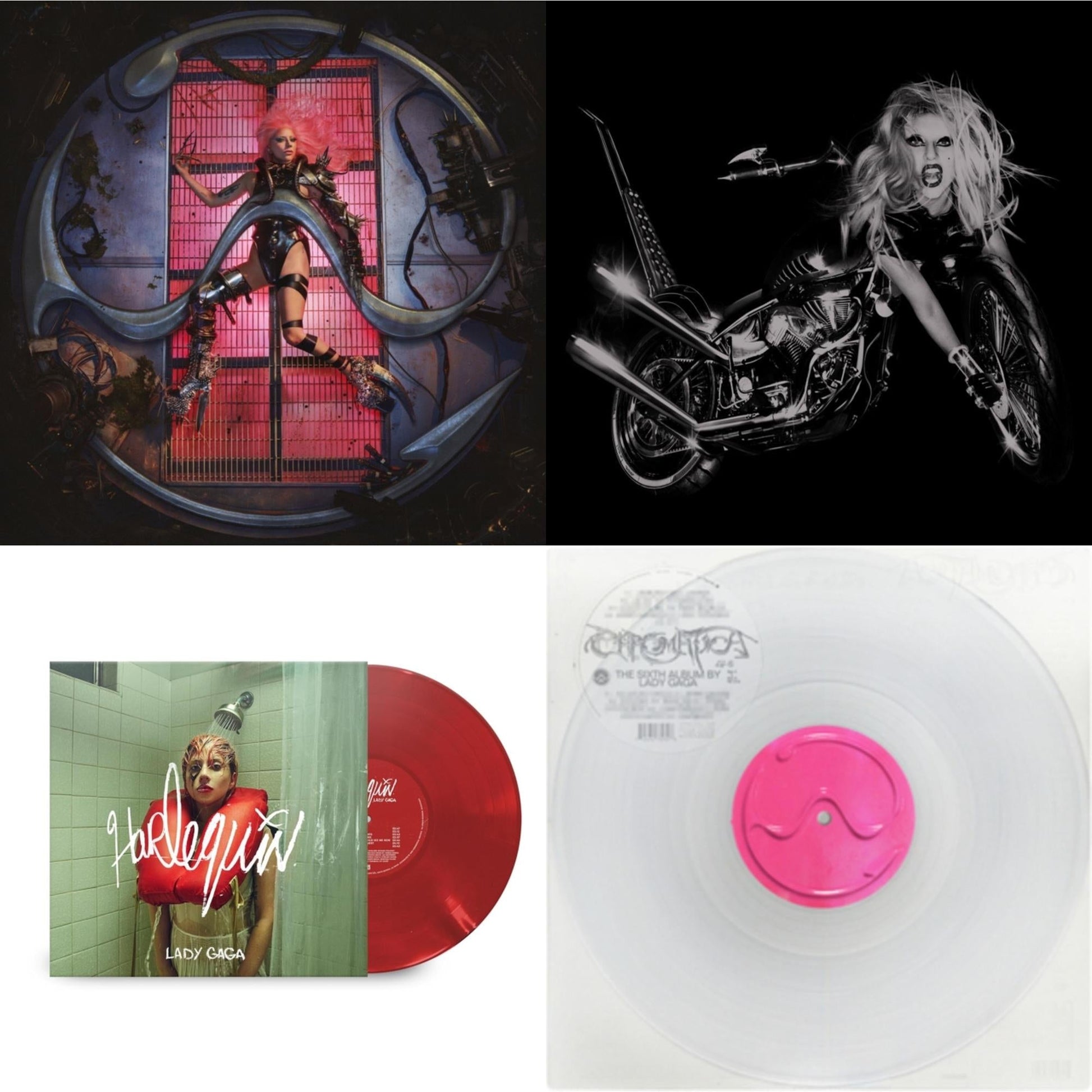This is a 4 LP Vinyl SKU bundle.
1.This LP Vinyl is brand new.Format: LP VinylMusic Style: Dance-popThis item's title is: Chromatica (180G)Artist: Lady GagaLabel: INTERSCOPEBarcode: 602435824932Release Date: 6/25/2021
2.This LP Vinyl is brand new.