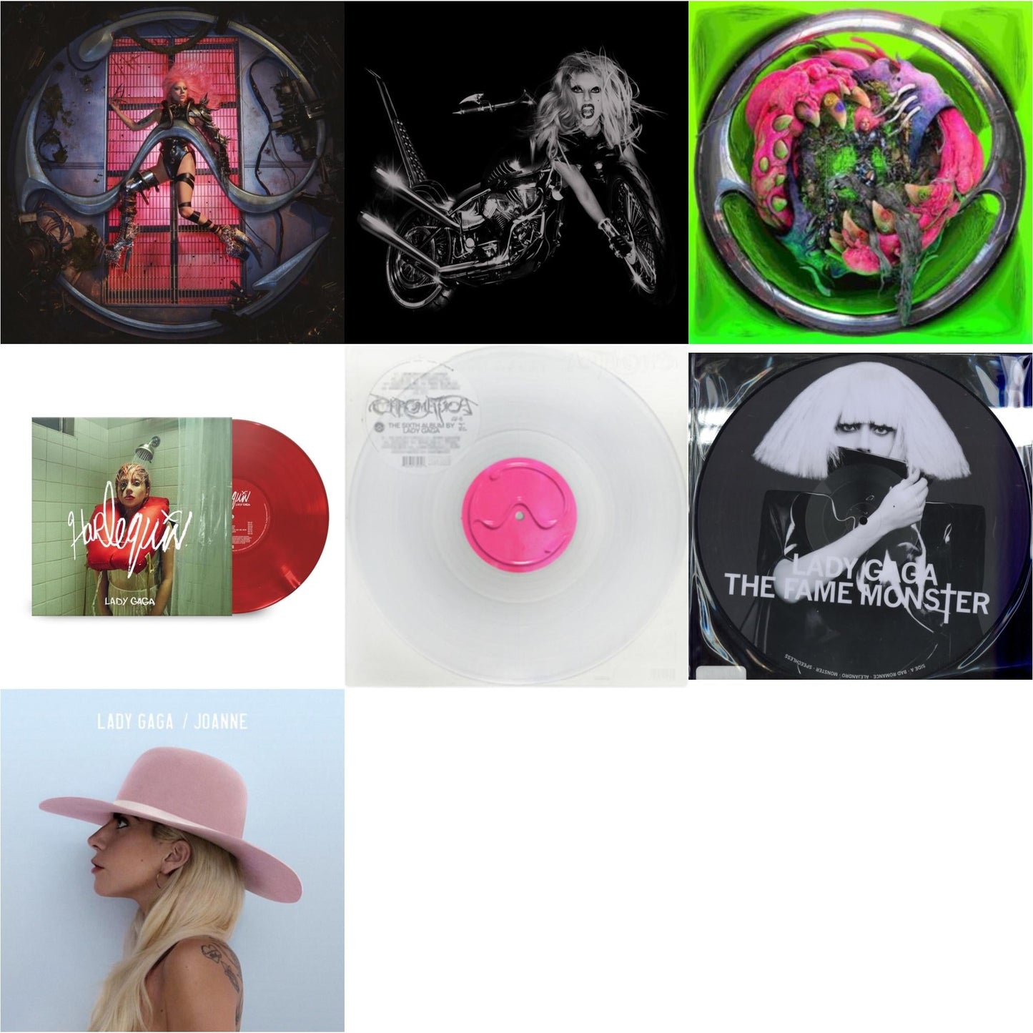 This is a 7 LP Vinyl SKU bundle.
1.This LP Vinyl is brand new.Format: LP VinylMusic Style: Dance-popThis item's title is: Chromatica (180G)Artist: Lady GagaLabel: INTERSCOPEBarcode: 602435824932Release Date: 6/25/2021
2.This LP Vinyl is brand new.