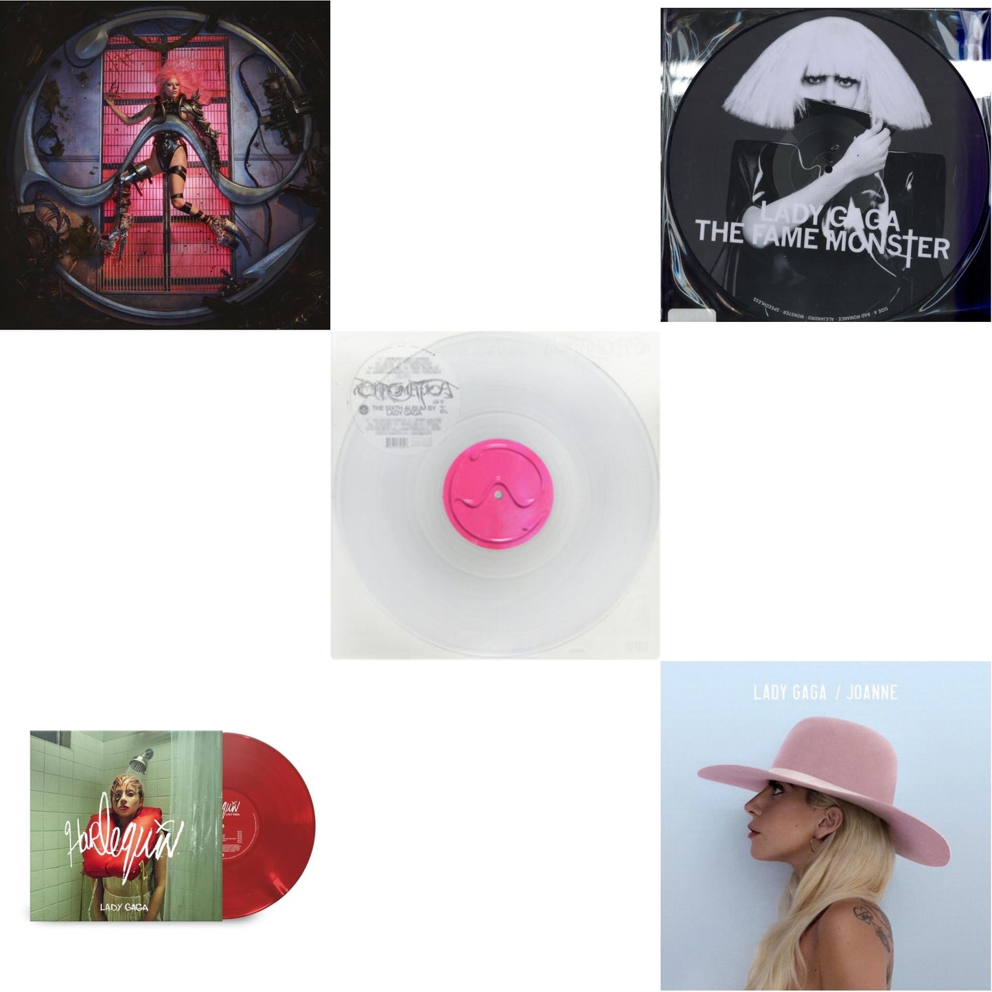 This is a 5 LP Vinyl SKU bundle.
1.This LP Vinyl is brand new.Format: LP VinylMusic Style: Dance-popThis item's title is: Chromatica (180G)Artist: Lady GagaLabel: INTERSCOPEBarcode: 602435824932Release Date: 6/25/2021
2.This LP Vinyl is brand new.