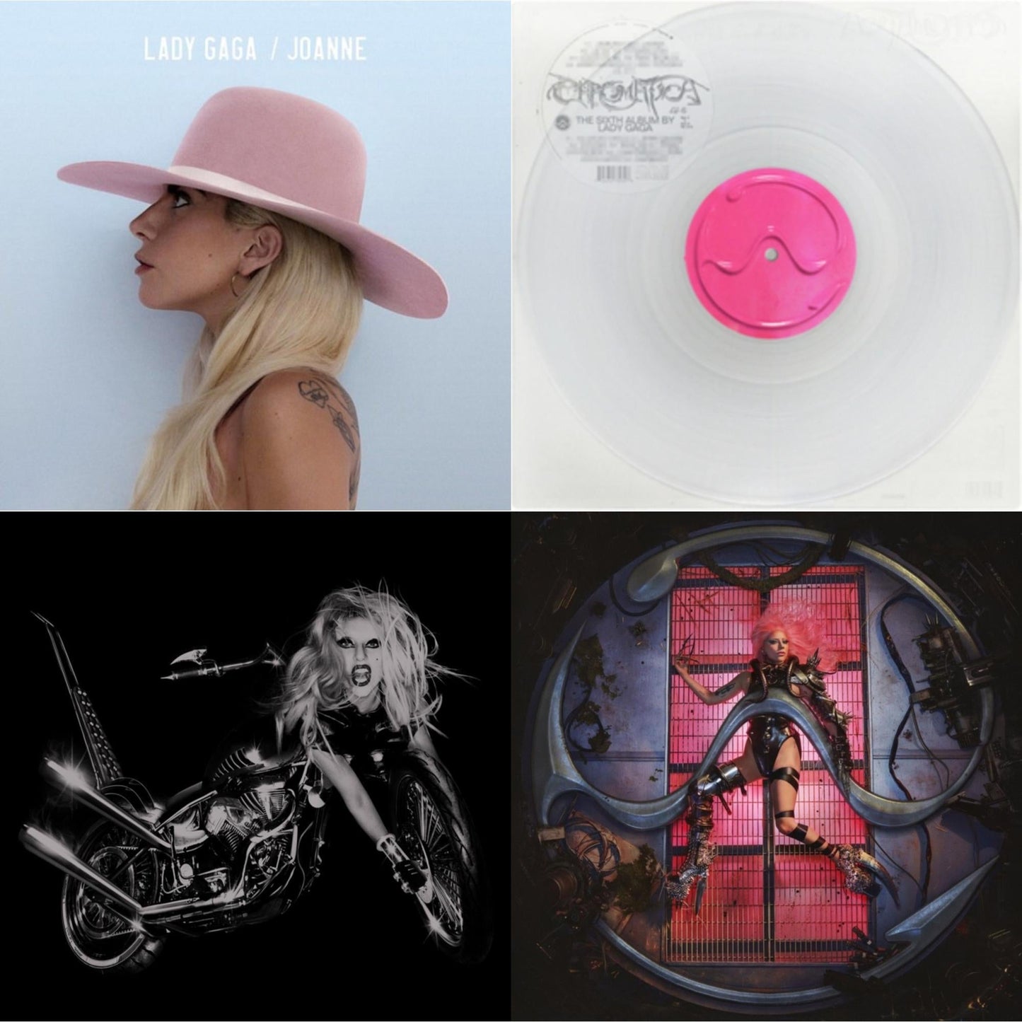 This is a 4 LP Vinyl SKU bundle.
1.This LP Vinyl is brand new.Format: LP VinylMusic Style: Dance-popThis item's title is: Chromatica (180G)Artist: Lady GagaLabel: INTERSCOPEBarcode: 602435824932Release Date: 6/25/2021
2.This LP Vinyl is brand new.