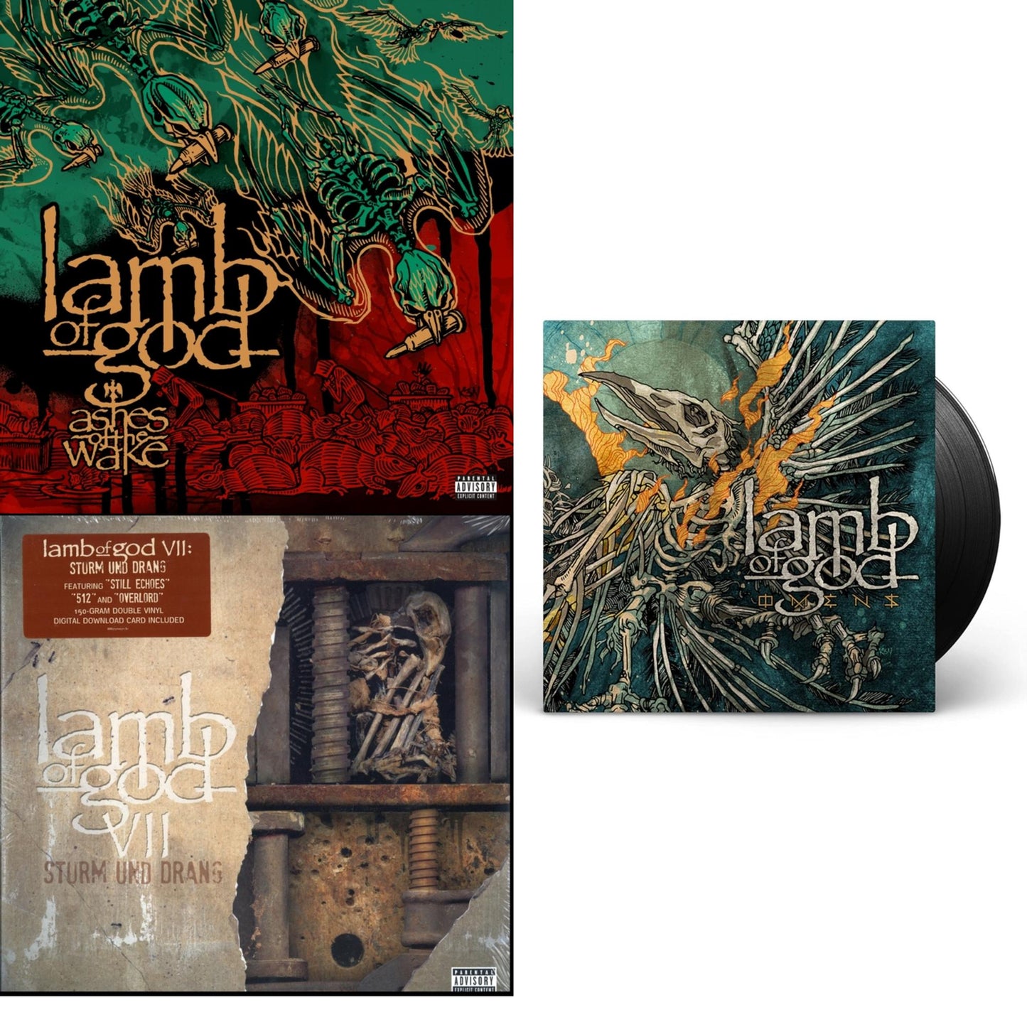 This is a 3 LP Vinyl SKU bundle.
1.This LP Vinyl is brand new.Format: LP VinylMusic Style: Groove MetalThis item's title is: Ashes Of The Wake (15Th Anniversary)Artist: Lamb Of GodLabel: LEGACYBarcode: 190759409619Release Date: 5/3/2019
2.This LP Vinyl is brand new.