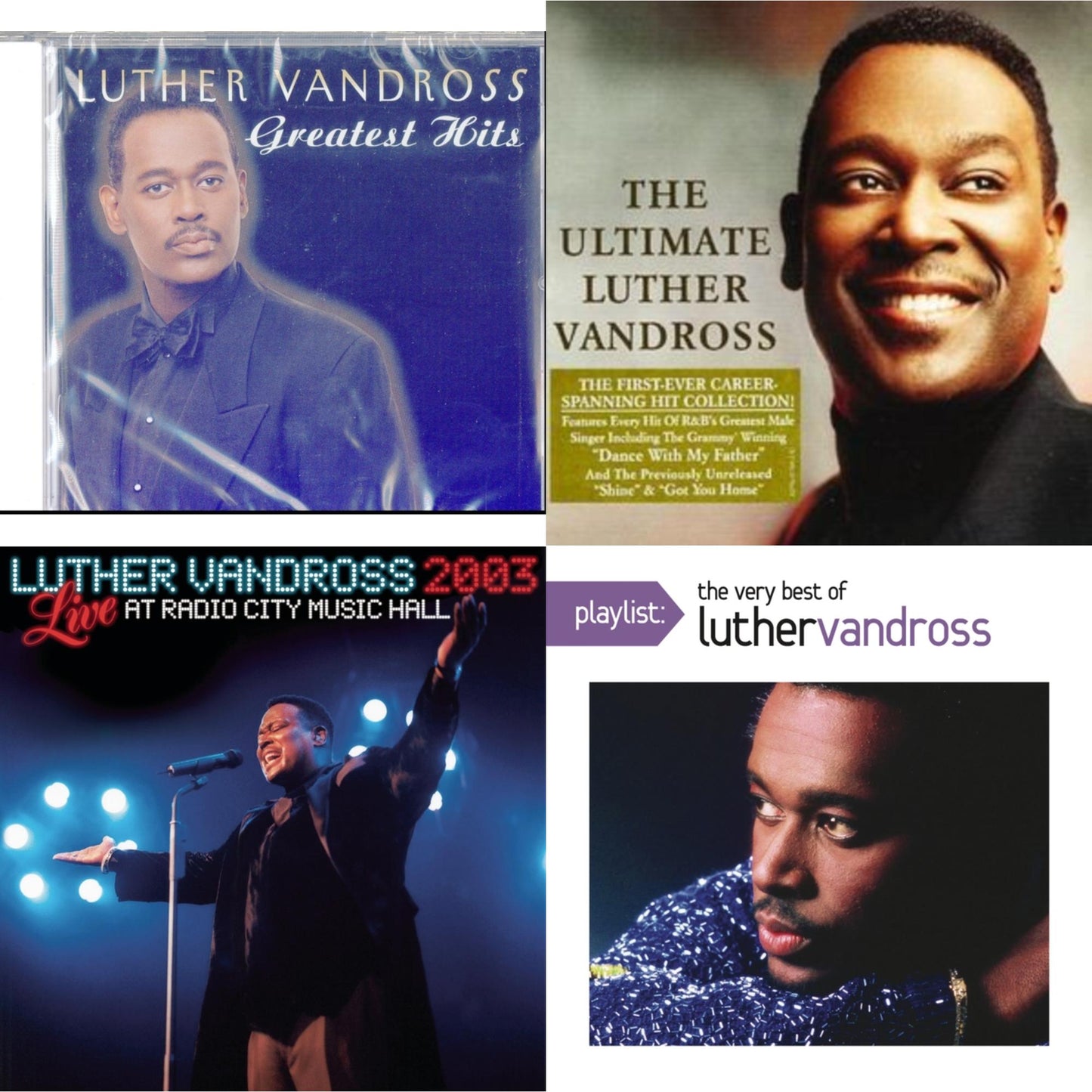 This is a 4 CD SKU bundle.
1.This CD is brand new.Format: CDThis item's title is: Greatest HitsArtist: Luther VandrossBarcode: 074646606827Release Date: 11/16/1999
2.This CD is brand new.