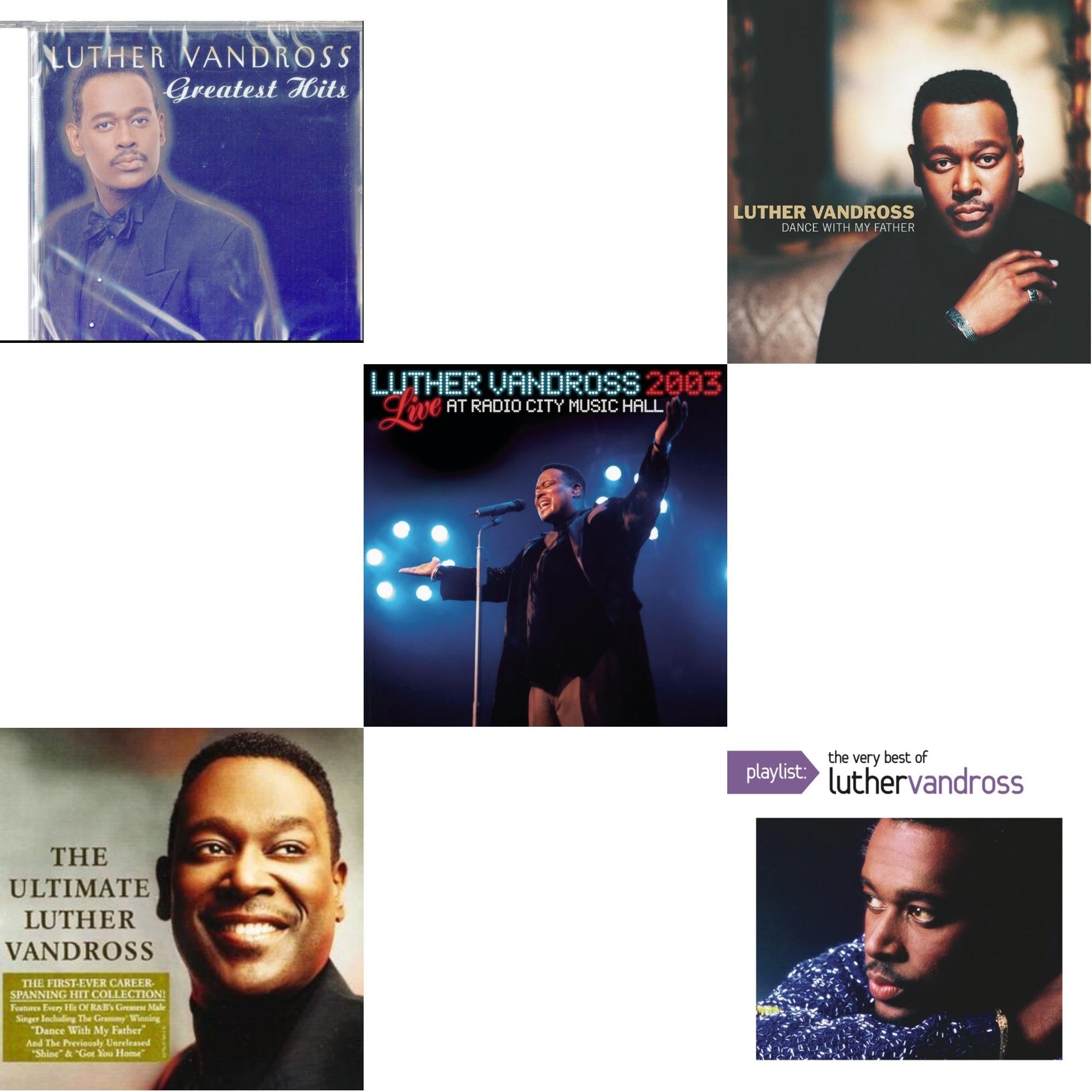 This is a 5 CD SKU bundle.
1.This CD is brand new.Format: CDThis item's title is: Greatest HitsArtist: Luther VandrossBarcode: 074646606827Release Date: 11/16/1999
2.This CD is brand new.