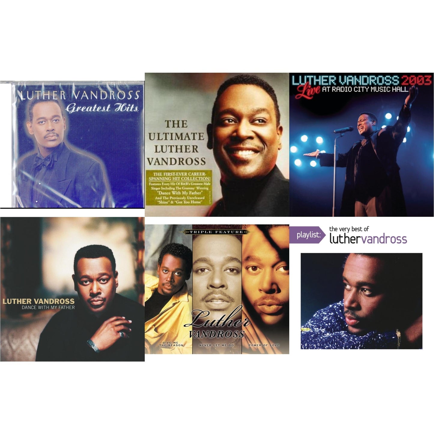 This is a 6 CD SKU bundle.
1.This CD is brand new.Format: CDThis item's title is: Greatest HitsArtist: Luther VandrossBarcode: 074646606827Release Date: 11/16/1999
2.This CD is brand new.