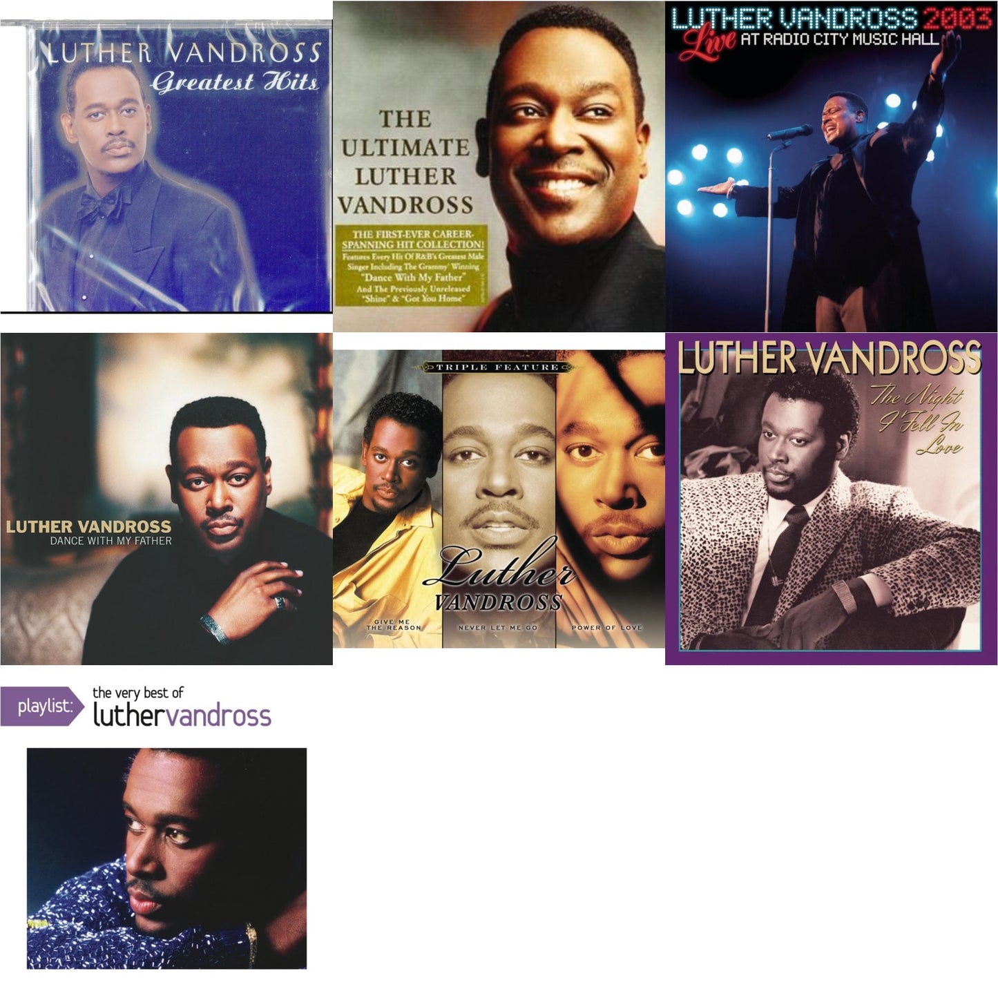 This is a 7 CD SKU bundle.
1.This CD is brand new.Format: CDThis item's title is: Greatest HitsArtist: Luther VandrossBarcode: 074646606827Release Date: 11/16/1999
2.This CD is brand new.