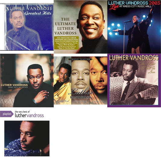 This is a 7 CD SKU bundle.
1.This CD is brand new.Format: CDThis item's title is: Greatest HitsArtist: Luther VandrossBarcode: 074646606827Release Date: 11/16/1999
2.This CD is brand new.