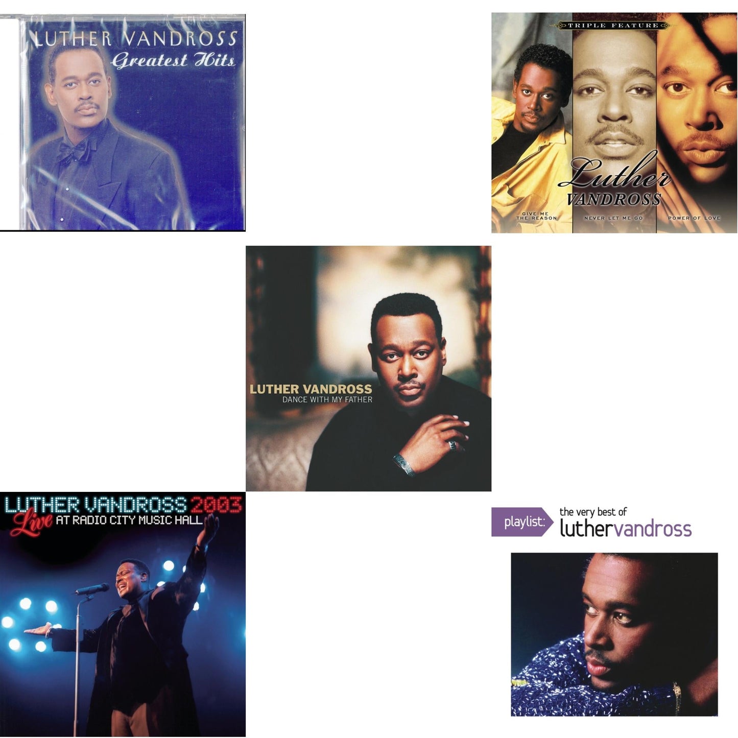 This is a 5 CD SKU bundle.
1.This CD is brand new.Format: CDThis item's title is: Greatest HitsArtist: Luther VandrossBarcode: 074646606827Release Date: 11/16/1999
2.This CD is brand new.