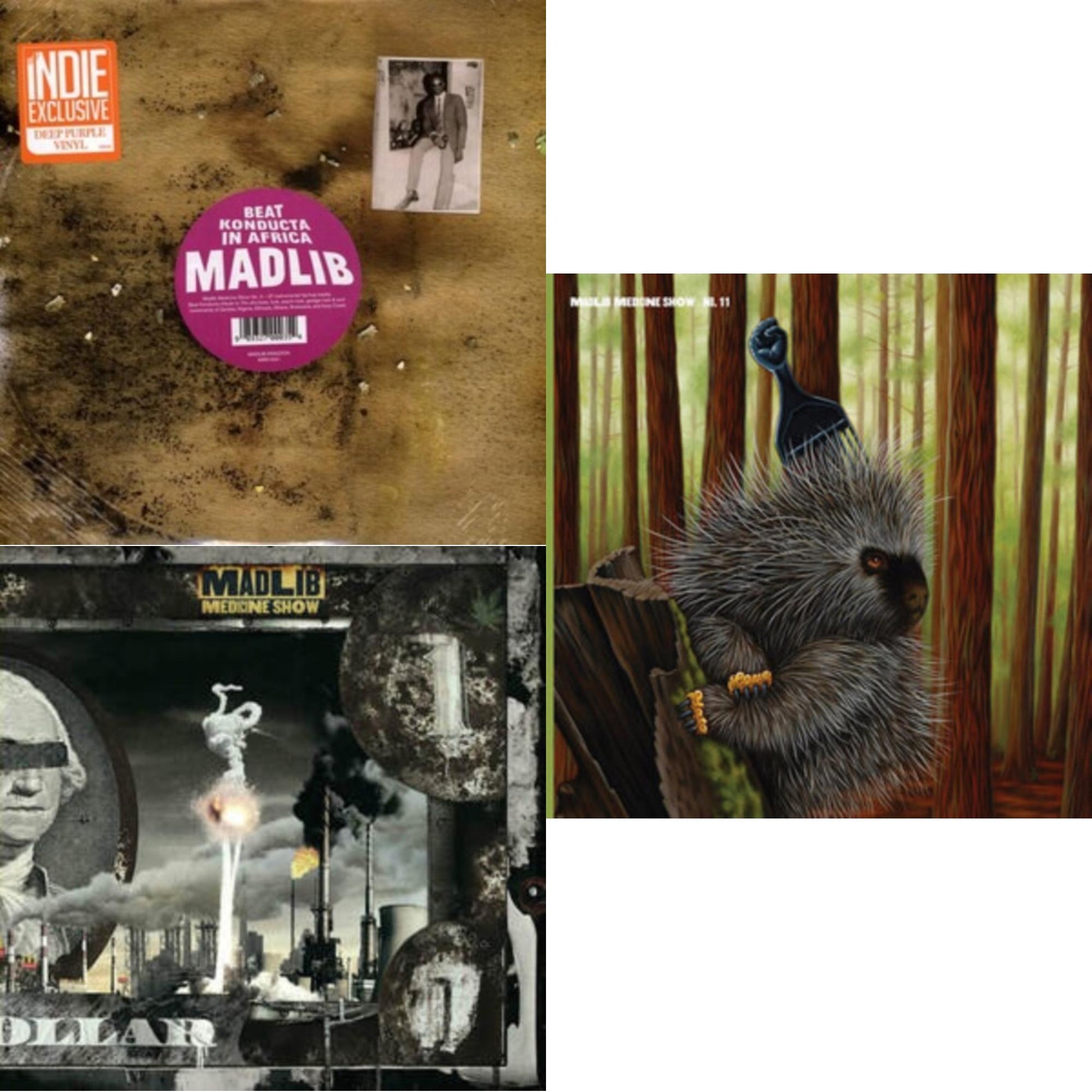This is a 3 LP Vinyl SKU bundle.
1.This LP Vinyl is brand new.Format: LP VinylThis item's title is: Medicine Show #3 - Beat Konducta In Africa (2LP/Deep Purple Vinyl) (I)Artist: MadlibBarcode: 989327000354Release Date: 8/26/2022
2.This LP Vinyl is brand new.