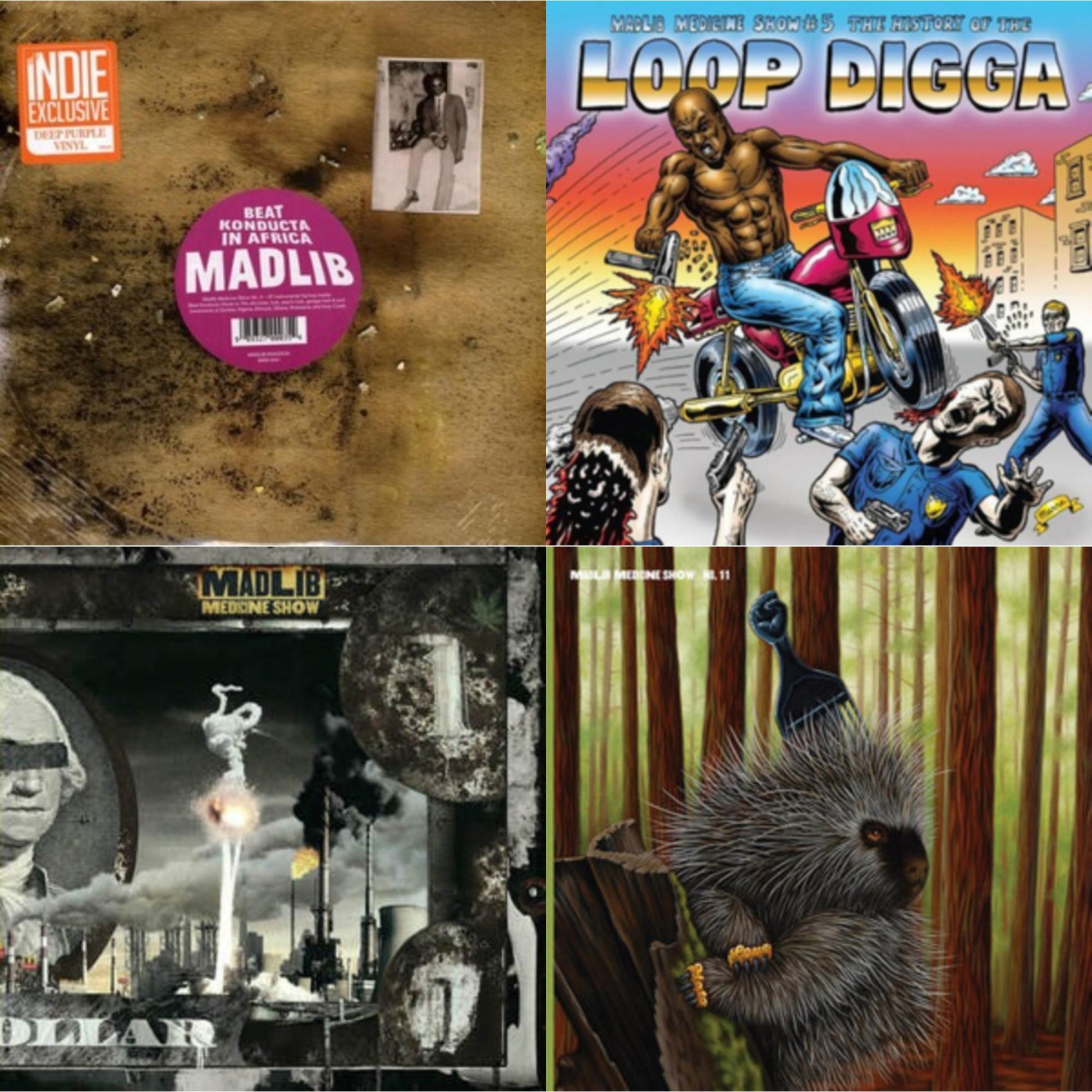 This is a 4 LP Vinyl SKU bundle.
1.This LP Vinyl is brand new.Format: LP VinylThis item's title is: Medicine Show #3 - Beat Konducta In Africa (2LP/Deep Purple Vinyl) (I)Artist: MadlibBarcode: 989327000354Release Date: 8/26/2022
2.This LP Vinyl is brand new.