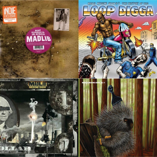 This is a 4 LP Vinyl SKU bundle.
1.This LP Vinyl is brand new.Format: LP VinylThis item's title is: Medicine Show #3 - Beat Konducta In Africa (2LP/Deep Purple Vinyl) (I)Artist: MadlibBarcode: 989327000354Release Date: 8/26/2022
2.This LP Vinyl is brand new.