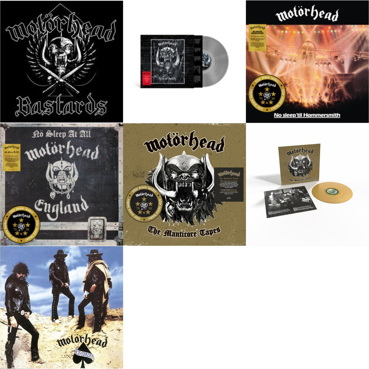 Bastards (Black/Red Splatter LP Vinyl) & Kiss Of Death & No Sleep Til Hammersmith (50Th Anniversary) (Yellow/Black LP Vinyl/Half-Speed) & No Sleep At All (50Th Anniversary) (Clear/Black-White Splatter LP Vinyl) & Manticore Tapes