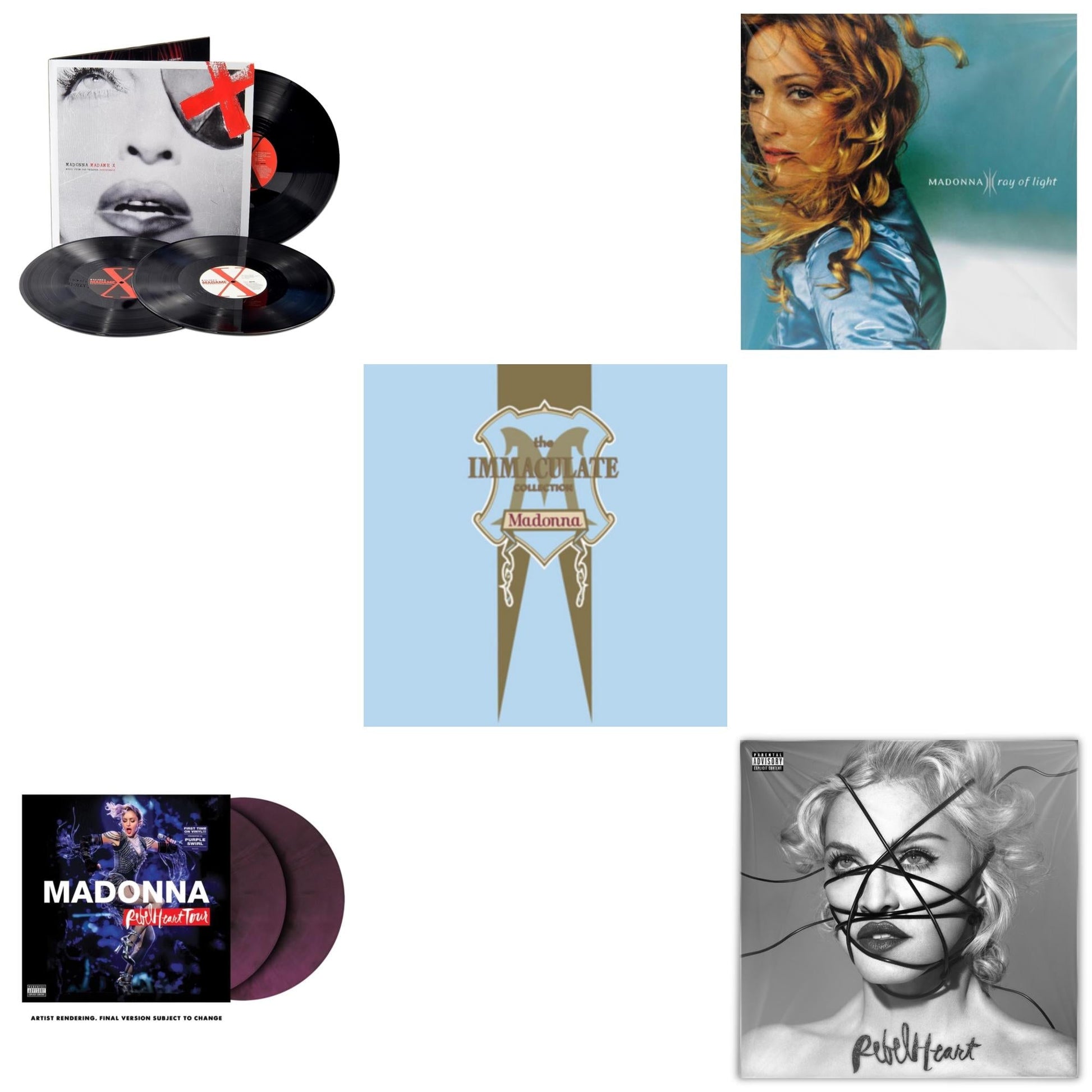 This is a 5 LP Vinyl SKU bundle.
1.This LP Vinyl is brand new.Format: LP VinylThis item's title is: Madame X (Live) (3LP)Artist: MadonnaLabel: WARNER RECORDSBarcode: 603497837892Release Date: 9/22/2023
2.This LP Vinyl is brand new.