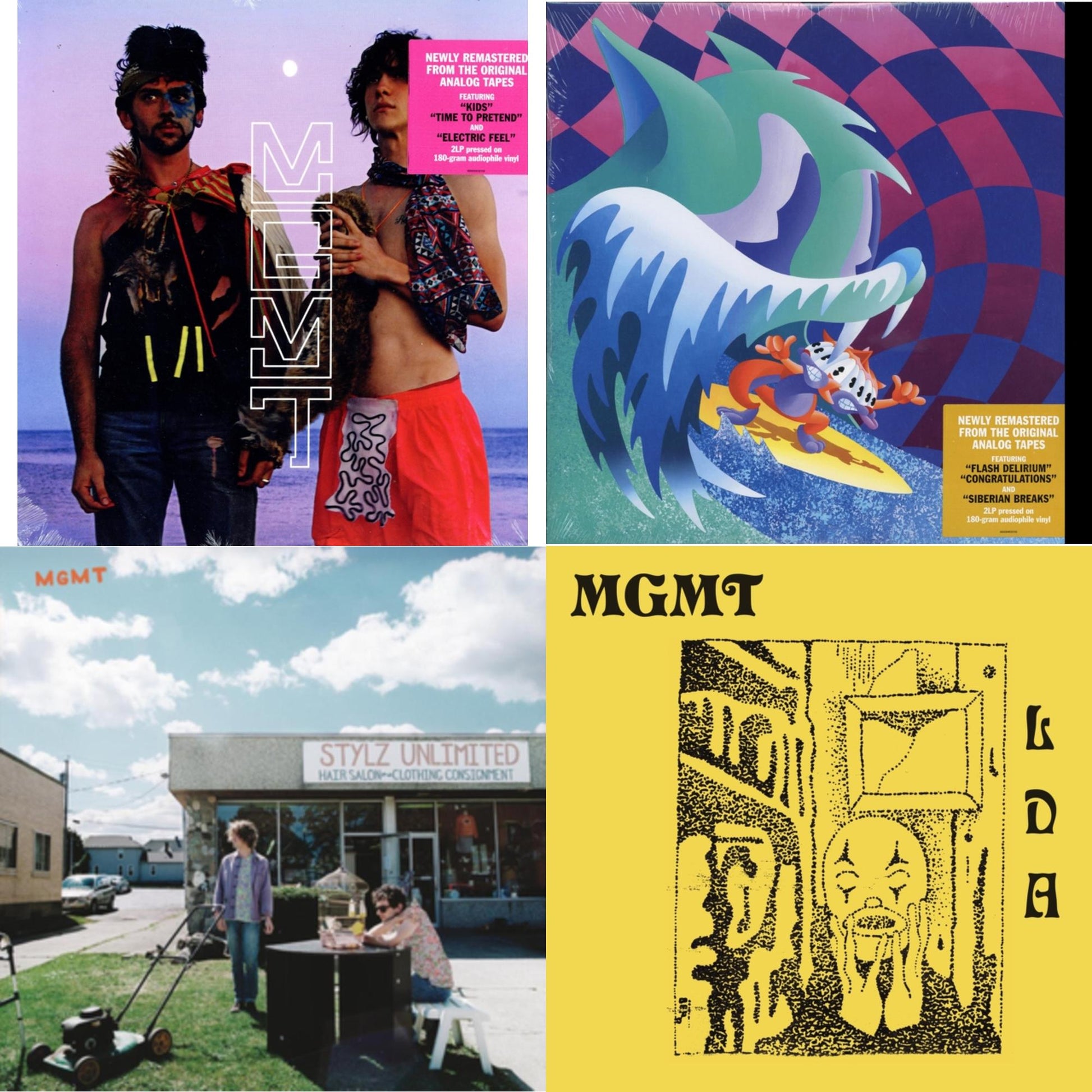 This is a 4 LP Vinyl SKU bundle.
1.This LP Vinyl is brand new.Format: LP VinylMusic Style: Indie RockThis item's title is: Oracular Spectacular (180G)Artist: MgmtLabel: ColumbiaBarcode: 888430453210Release Date: 6/3/2014
2.This LP Vinyl is brand new.