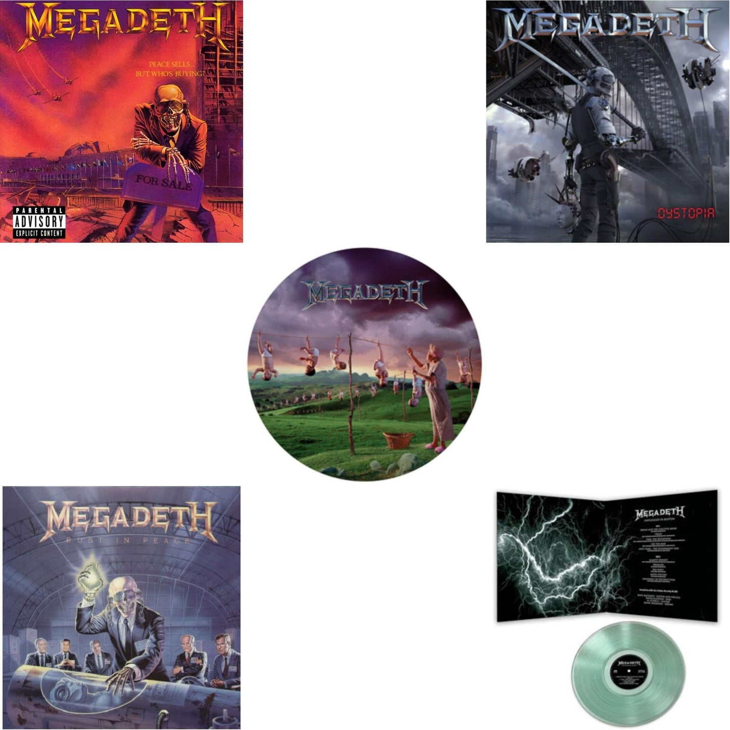 Peace Sells But Who's Buying & Rust In Peace & Youthanasia (Picture Disc) & Dystopia & Unplugged In Boston (Coke Bottle Green LP Vinyl)