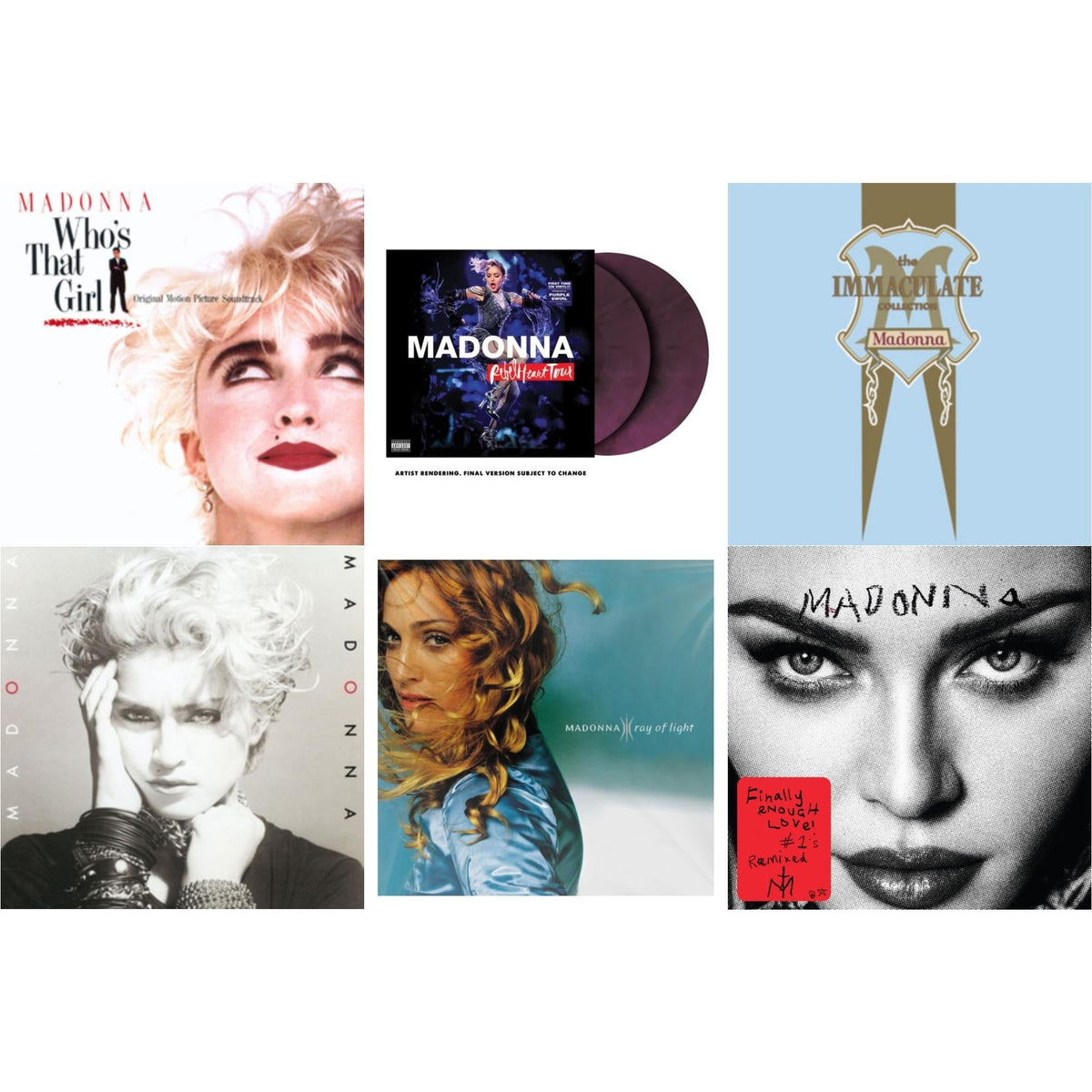 Ray Of Light (2LP/180G) & Madonna & Rebel Heart Tour (X) (Purple Galaxy Swirl Vinyl/2LP) & Finally Enough Love (2LP) & Immaculate Collection (2LP) & Who's That Girl Ost (Back 2 The 80S) (I)