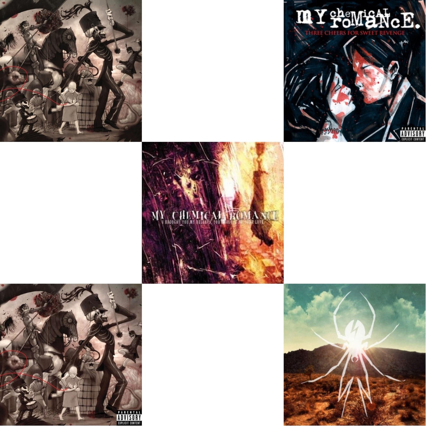 This is a 5 LP Vinyl SKU bundle.
1.This LP Vinyl is brand new.Format: LP VinylMusic Style: EmoThis item's title is: Black Parade (X) (Picture Disc)Artist: My Chemical RomanceLabel: REPRISEBarcode: 093624905585Release Date: 9/28/2018
2.This LP Vinyl is brand new.