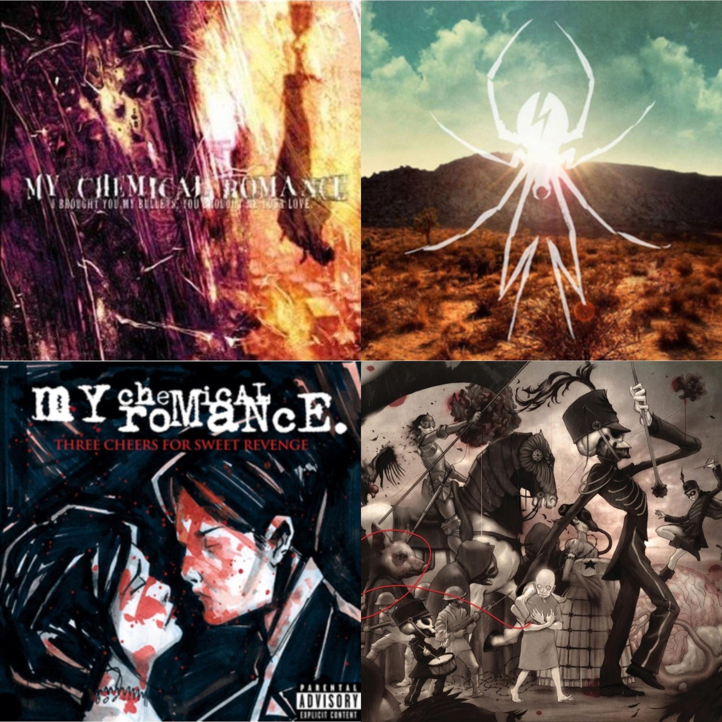 This is a 4 LP Vinyl SKU bundle.
1.This LP Vinyl is brand new.Format: LP VinylMusic Style: EmoThis item's title is: I Brought You My Bullets You Brought Me Your LoveArtist: My Chemical RomanceLabel: REPRISEBarcode: 093624926184Release Date: 10/9/2015
2.This LP Vinyl is brand new.