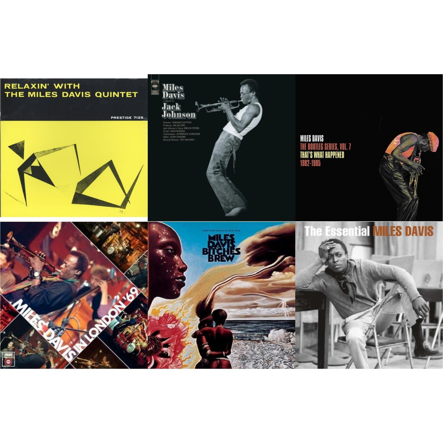 Relaxin With The Miles Davis Quintet & Tribute To Jack Johnson (140G/Dl Insert) & Bootleg Series Vol. 7: That’S What Happened 1982-1985 (2LP/White Vinyl) & Live At Ronnie Scott's 1969 & Bitches Brew & Essential Miles Davis (2LP)