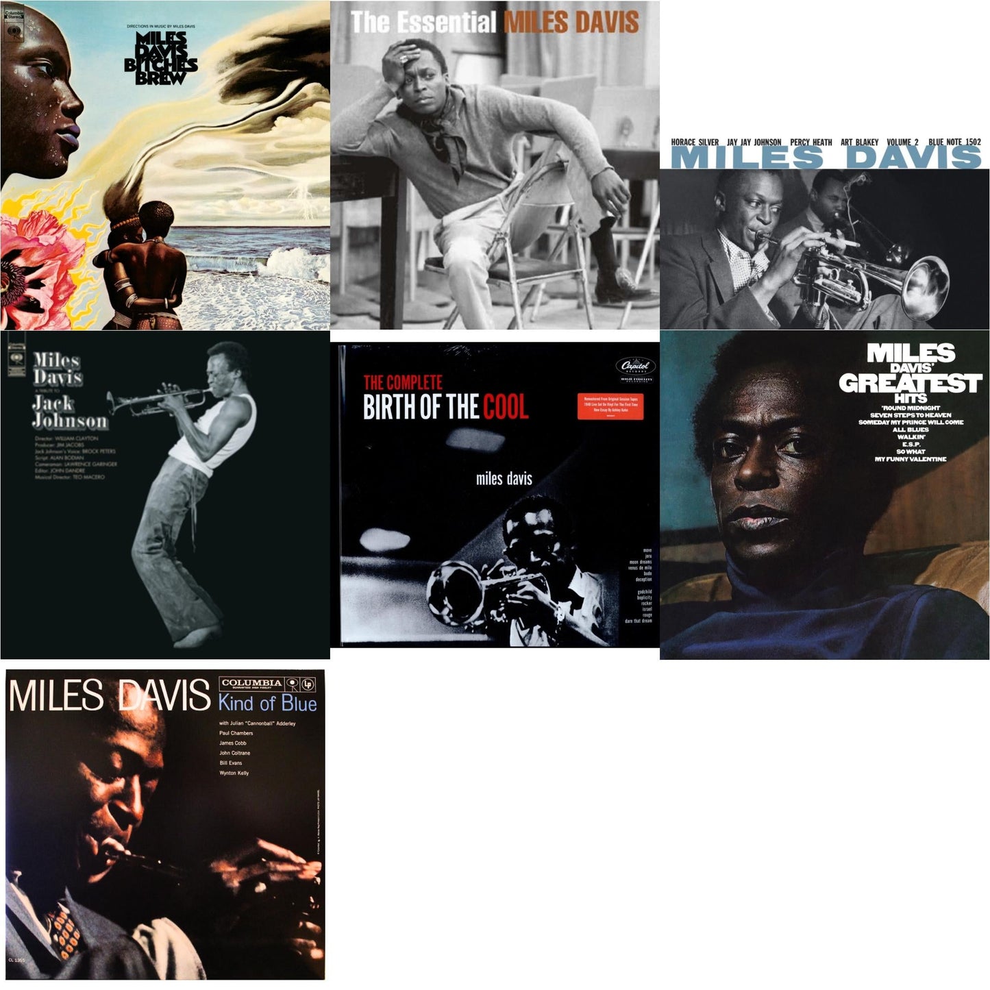 Bitches Brew (2LP/140G) & Tribute To Jack Johnson (140G/Dl Insert) & Volume 2 (Blue Note Classic LP Vinyl Series) & Complete Birth Of The Cool (2LP) & Kind Of Blue (Mono) & Essential Miles Davis (2LP) & Greatest Hits (1969) (150G/Dl Code)