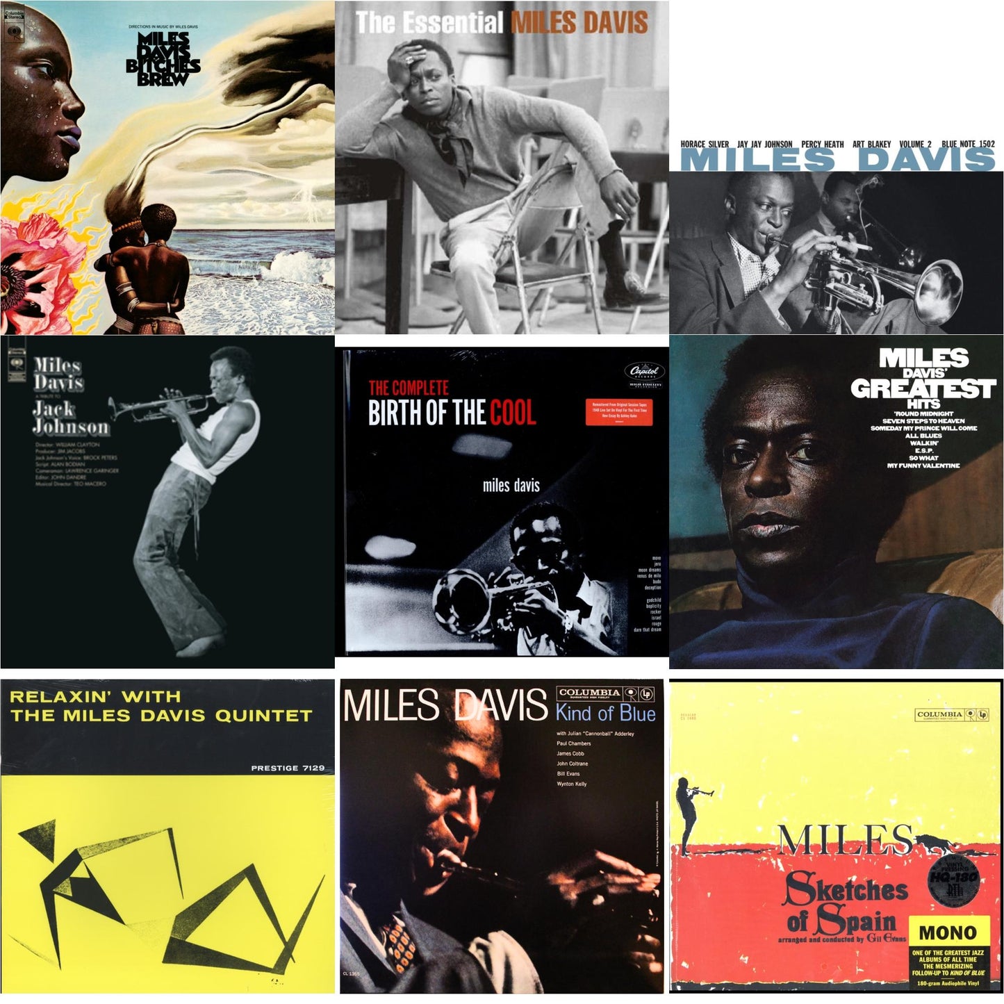This is a 9 LP Vinyl SKU bundle.
1.This LP Vinyl is brand new.Format: LP VinylMusic Style: Hard BopThis item's title is: Relaxin With The Miles Davis QuintetArtist: Miles DavisLabel: FANTASYBarcode: 025218119016Release Date: 9/16/2011
2.This LP Vinyl is brand new.