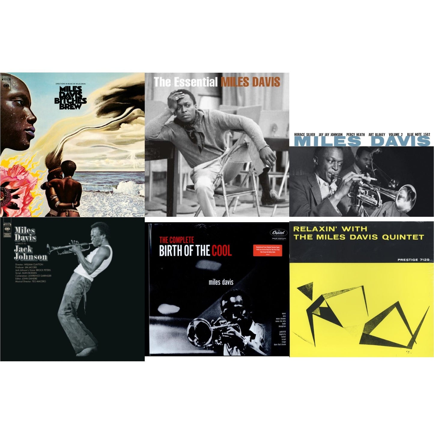 Relaxin With The Miles Davis Quintet & Bitches Brew (2LP/140G) & Tribute To Jack Johnson (140G/Dl Insert) & Volume 2 (Blue Note Classic LP Vinyl Series) & Complete Birth Of The Cool (2LP) & Essential Miles Davis (2LP)