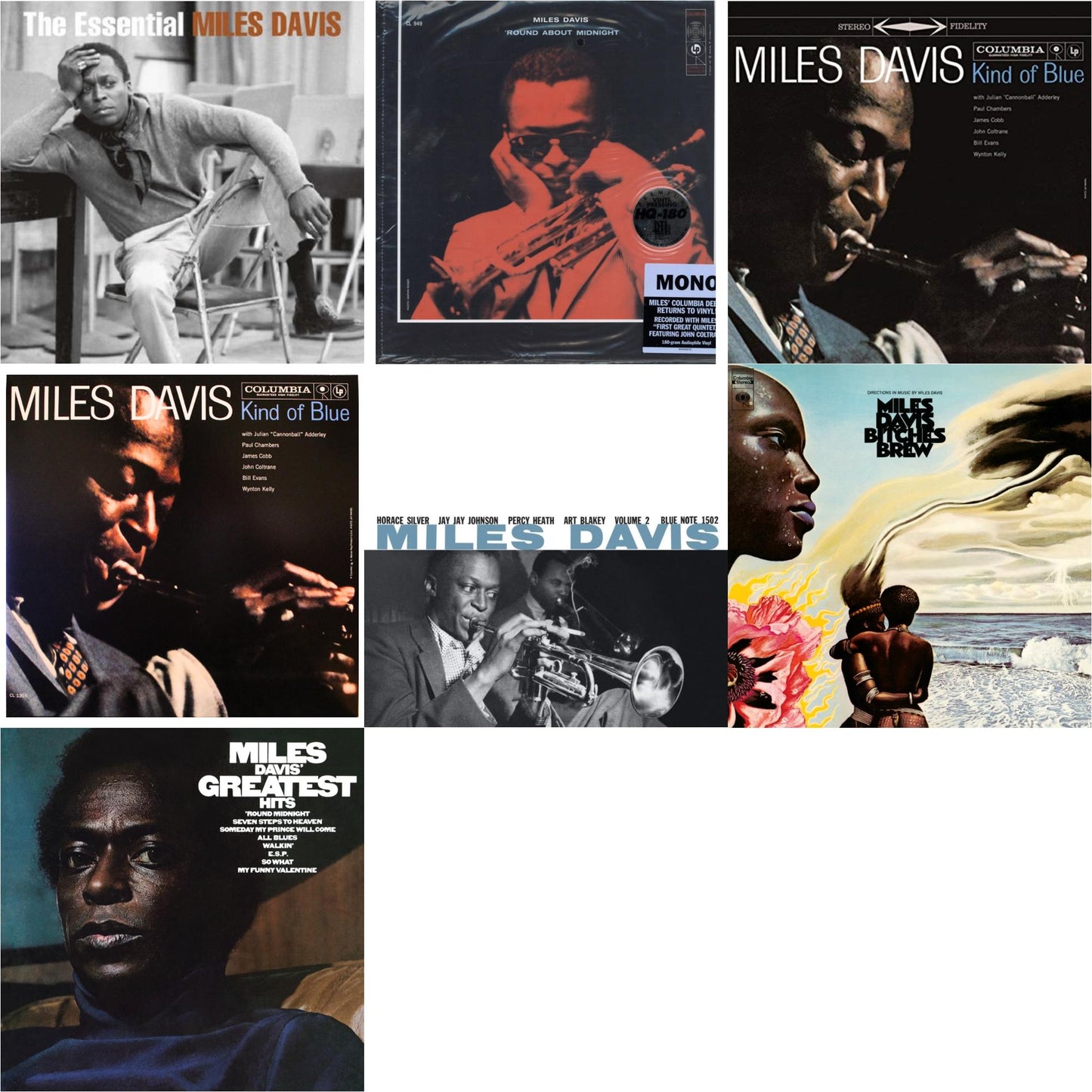 Bitches Brew (2LP/140G) & Volume 2 (Blue Note Classic LP Vinyl Series) & Kind Of Blue (180G) & Round About Midnight (180G/Mono) & Kind Of Blue (Mono) & Essential Miles Davis (2LP) & Greatest Hits (1969) (150G/Dl Code)