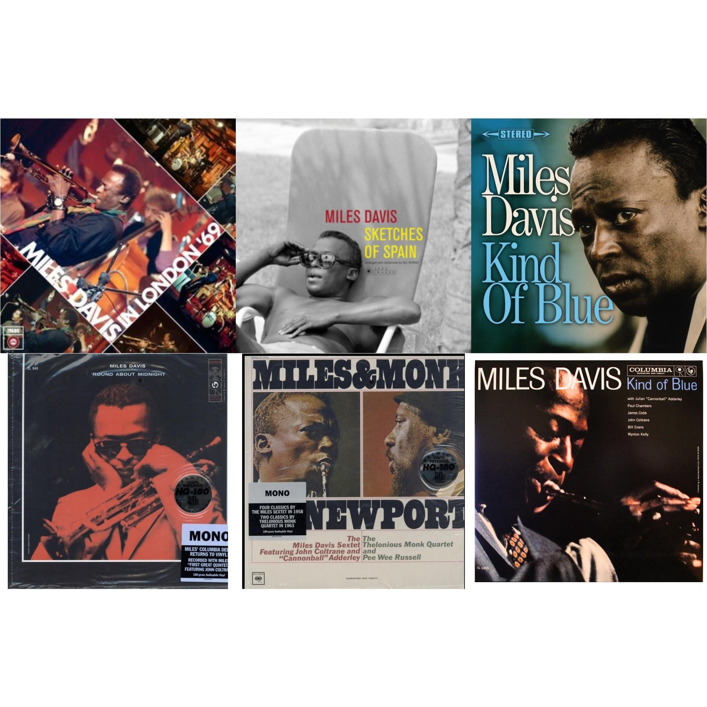 Live At Ronnie Scott's 1969 & Sketches Of Spain (Limited Edition/Yellow LP Vinyl) & Kind Of Blue (Crystal Clear & Solid Blue Mixed LP Vinyl) & Round About Midnight (180G/Mono) & Miles & Monk At Newport (Mono) & Kind Of Blue (Mono)
