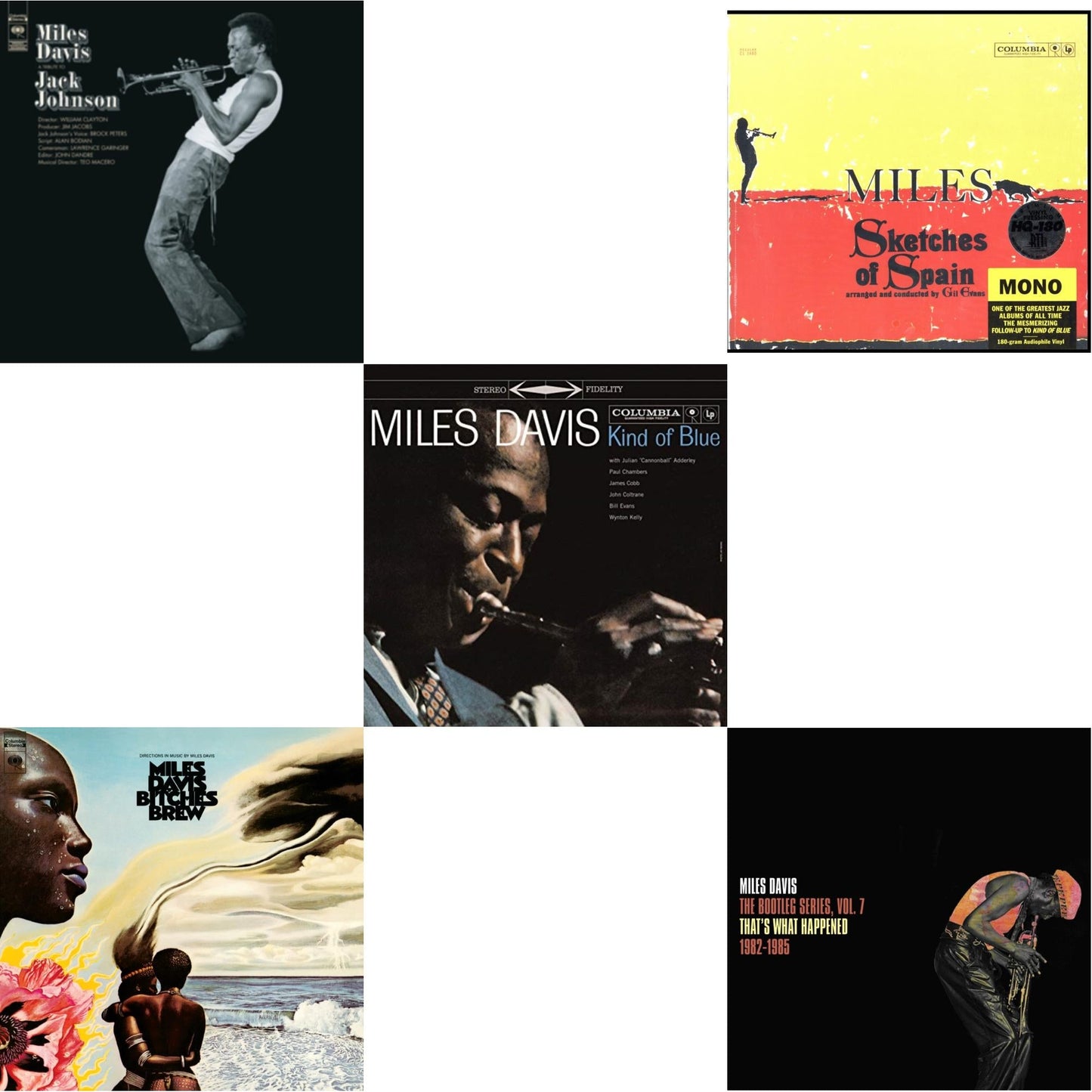 Bitches Brew (2LP/140G) & Tribute To Jack Johnson (140G/Dl Insert) & Bootleg Series Vol. 7: That’S What Happened 1982-1985 (2LP/White Vinyl) & Kind Of Blue (180G) & Sketches Of Spain (Mono)