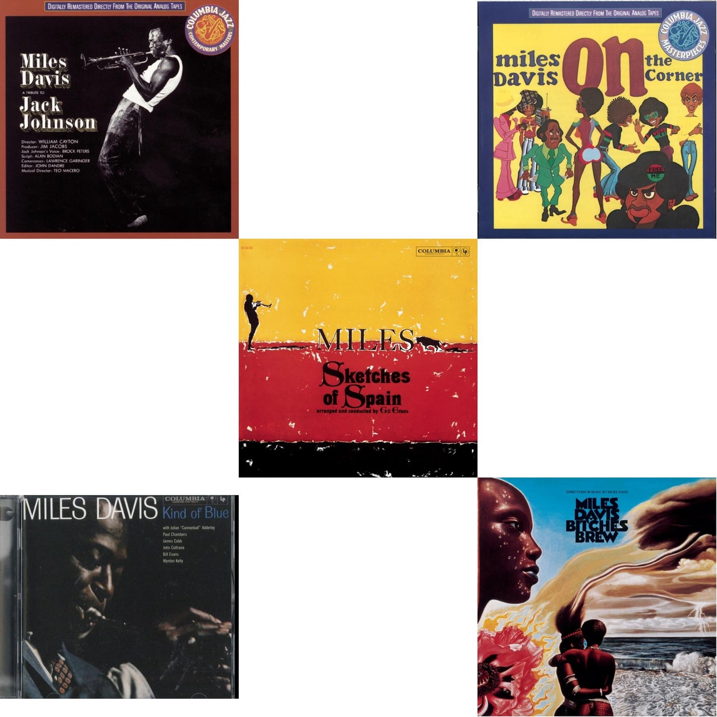 Miles Davis - Kind Of Blue & Sketches Of Spain & Bitches Brew & On The Corner & Tribute To Jack Johnson - CD Bundle