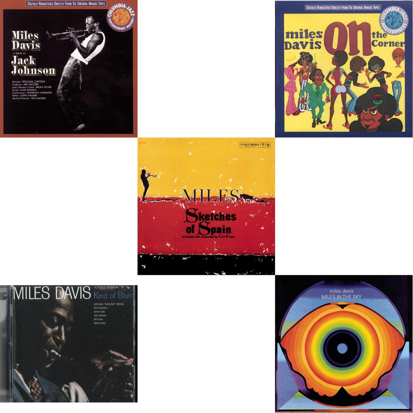 Miles Davis - Kind Of Blue & Sketches Of Spain & On The Corner & Miles In The Sky & Tribute To Jack Johnson - CD Bundle
