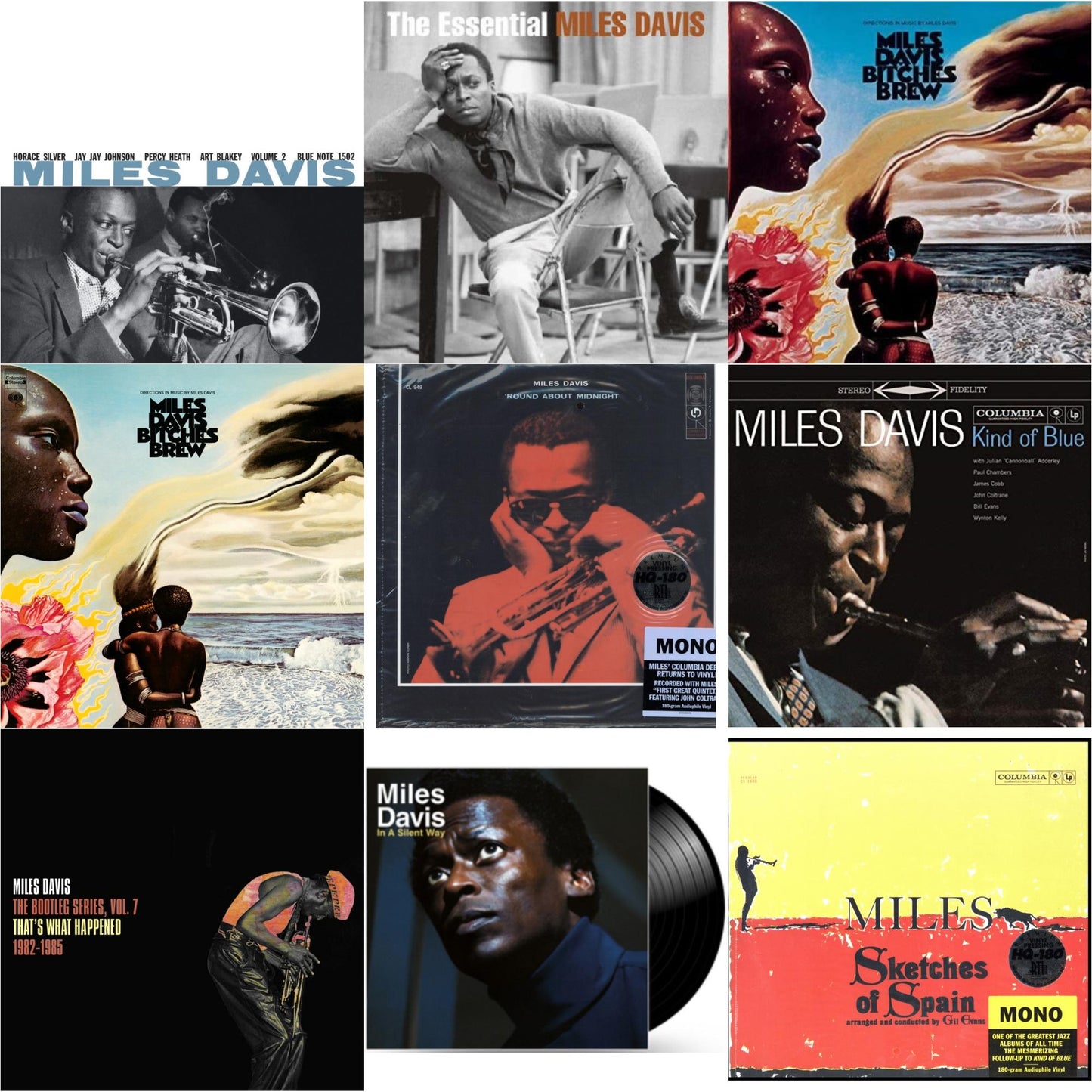 Miles Davis - Bitches Brew (2LP/140G) & Bootleg Series Vol. 7: That’S What Happened 1982-1985 (2LP/White Vinyl) & Volume 2 (Blue Note Classic LP Vinyl Series) & Kind Of Blue (180G) & Sketches Of Spain (Mono) & Round About Midnight (180G/Mono) &