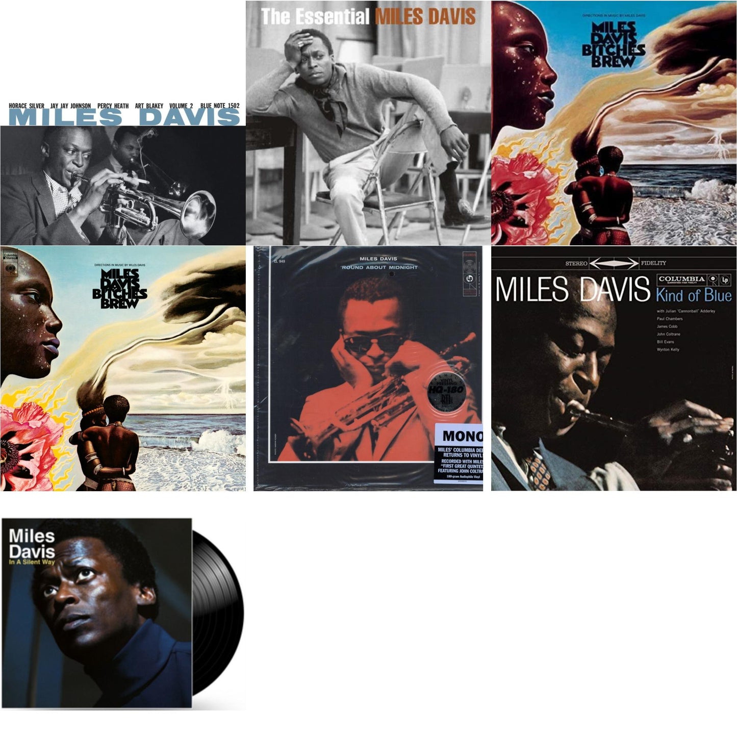 Bitches Brew (2LP/140G) & Volume 2 (Blue Note Classic LP Vinyl Series) & Kind Of Blue (180G) & Round About Midnight (180G/Mono) & Bitches Brew & In A Silent Way & Essential Miles Davis (2LP)