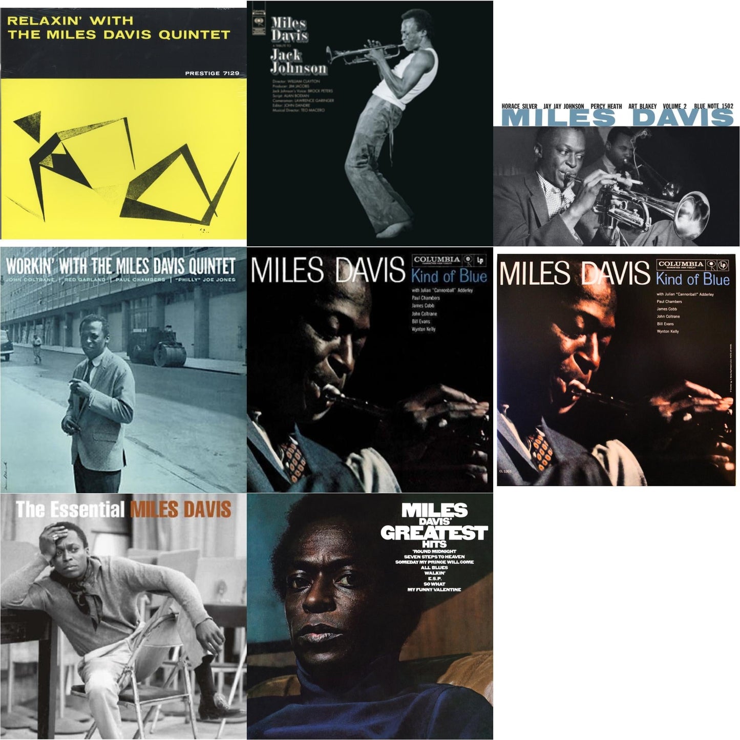 Miles Davis - Relaxin With The Miles Davis Quintet & Tribute To Jack Johnson (140G/Dl Insert) & Volume 2 (Blue Note Classic LP Vinyl Series) & Workin With The Miles Davis Quintet & Kind Of Blue & Kind Of Blue (Mono) & Essential Miles Davis (2LP) &