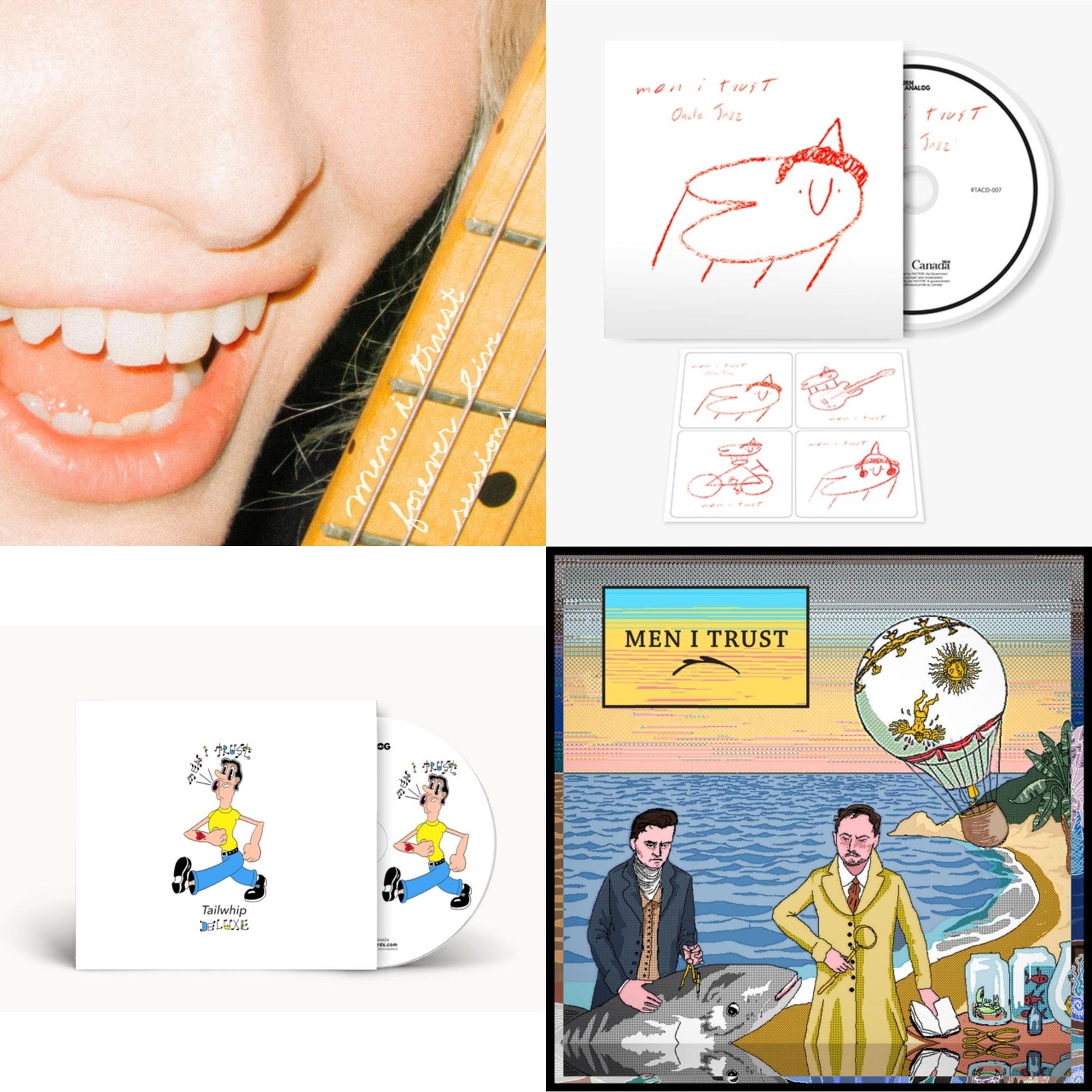 This is a 4 CD SKU bundle.
1.This CD is brand new.Format: CDMusic Style: DowntempoThis item's title is: Tailwhip (Deluxe)Artist: Men I TrustLabel: Return To AnalogBarcode: 722056180429Release Date: 8/19/2017
2.This CD is brand new.