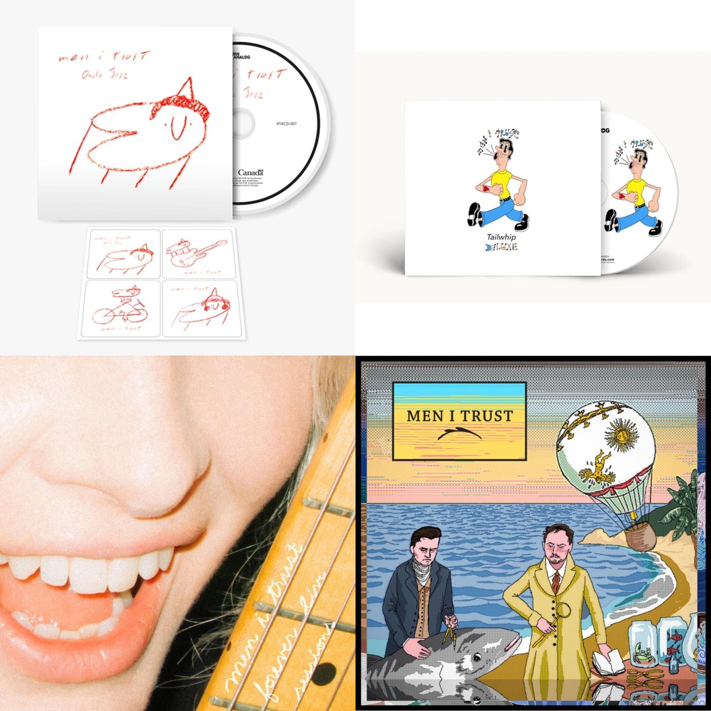 This is a 4 CD SKU bundle.
1.This CD is brand new.Format: CDMusic Style: DowntempoThis item's title is: Tailwhip (Deluxe)Artist: Men I TrustLabel: Return To AnalogBarcode: 722056180429Release Date: 8/19/2017
2.This CD is brand new.