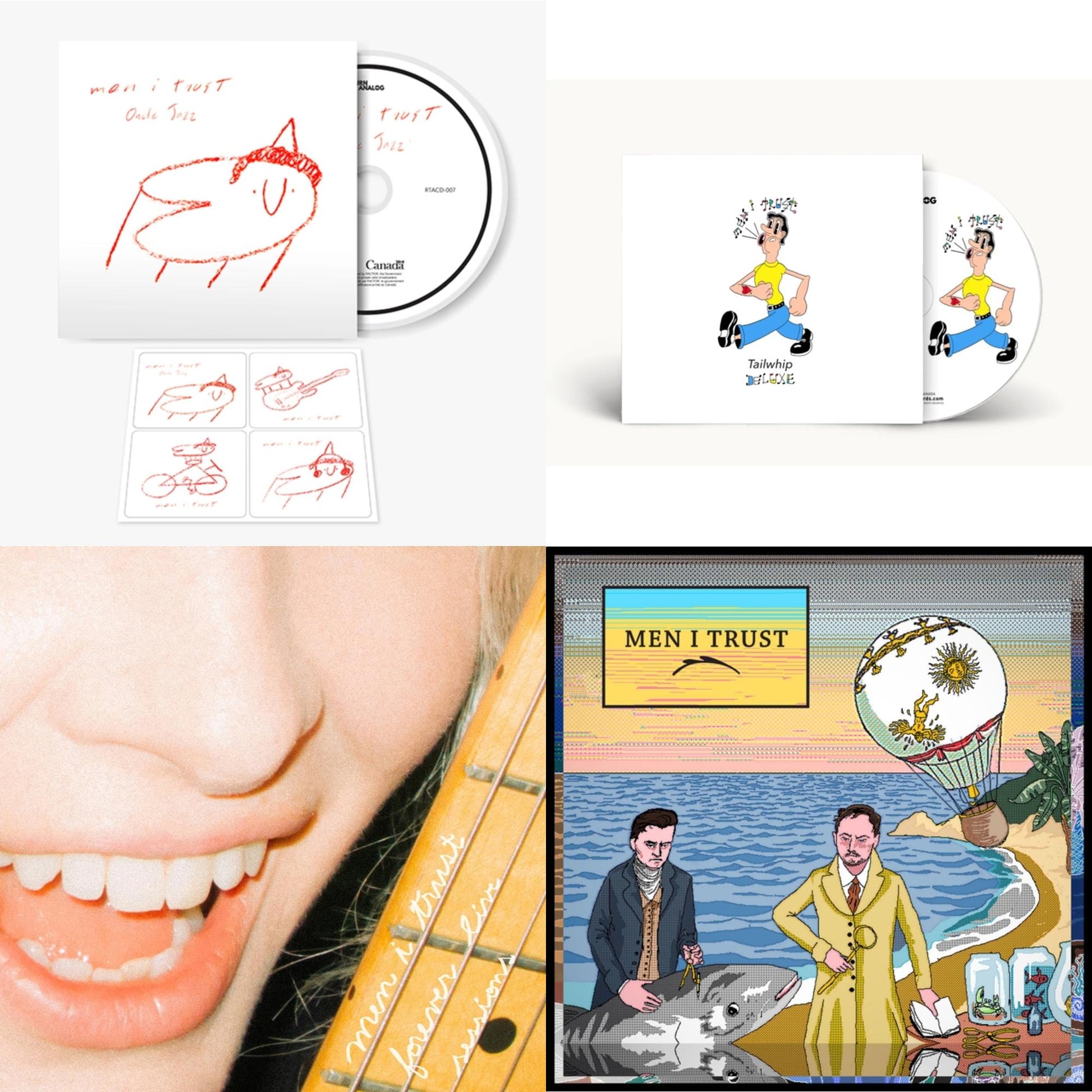 This is a 4 CD SKU bundle.
1.This CD is brand new.Format: CDMusic Style: DowntempoThis item's title is: Tailwhip (Deluxe)Artist: Men I TrustLabel: Return To AnalogBarcode: 722056180429Release Date: 8/19/2017
2.This CD is brand new.